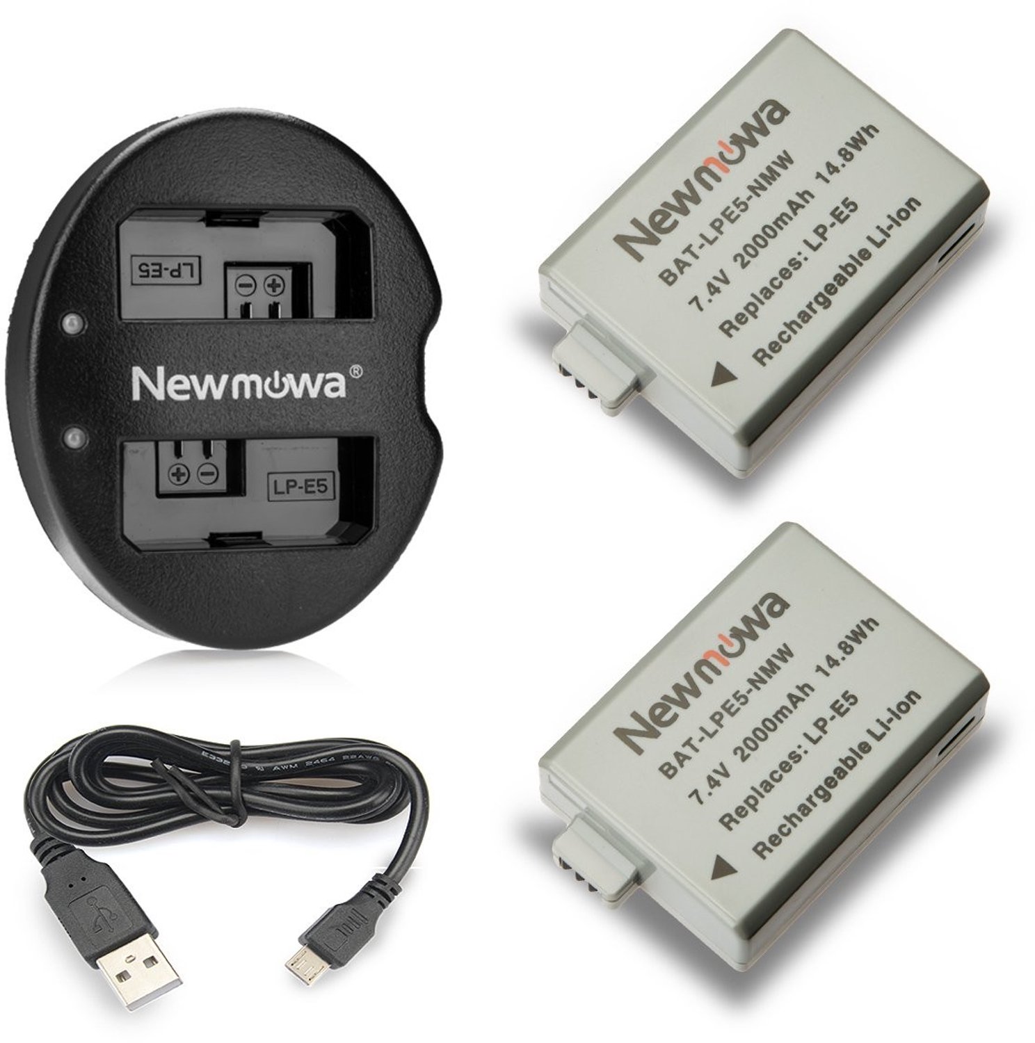 2 Stuks LP-E5 Accu en Dubbele USB Oplader voor Camera