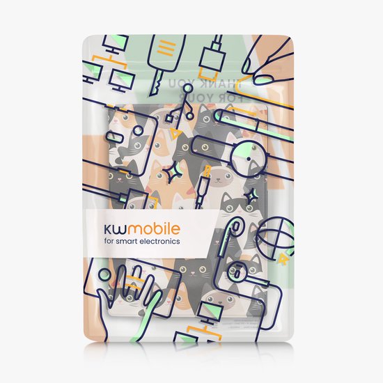 kwmobile e-reader hoesje geschikt voor Pocketbook InkPad One hoes - E reader flip case met magnetische sluiting - Ereader cover - Katten design in oranje / zwart / wit — afbeelding 4