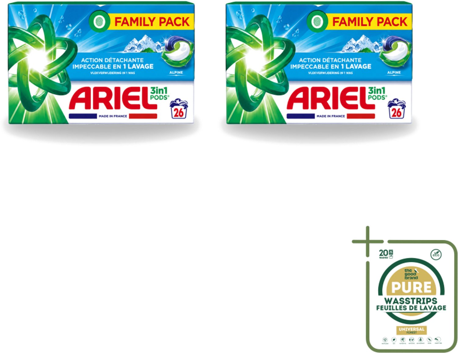 2 x Ariel – Pods 3in1 – Alpine – 26 wasbeurten - Wasstrips - Ariel 3in1 Pods Alpine - Wasmiddel 26 Wasbeurten - Kleurbehoud Wasmiddel - Frisse Geur Wasmiddel - Compacte Pods