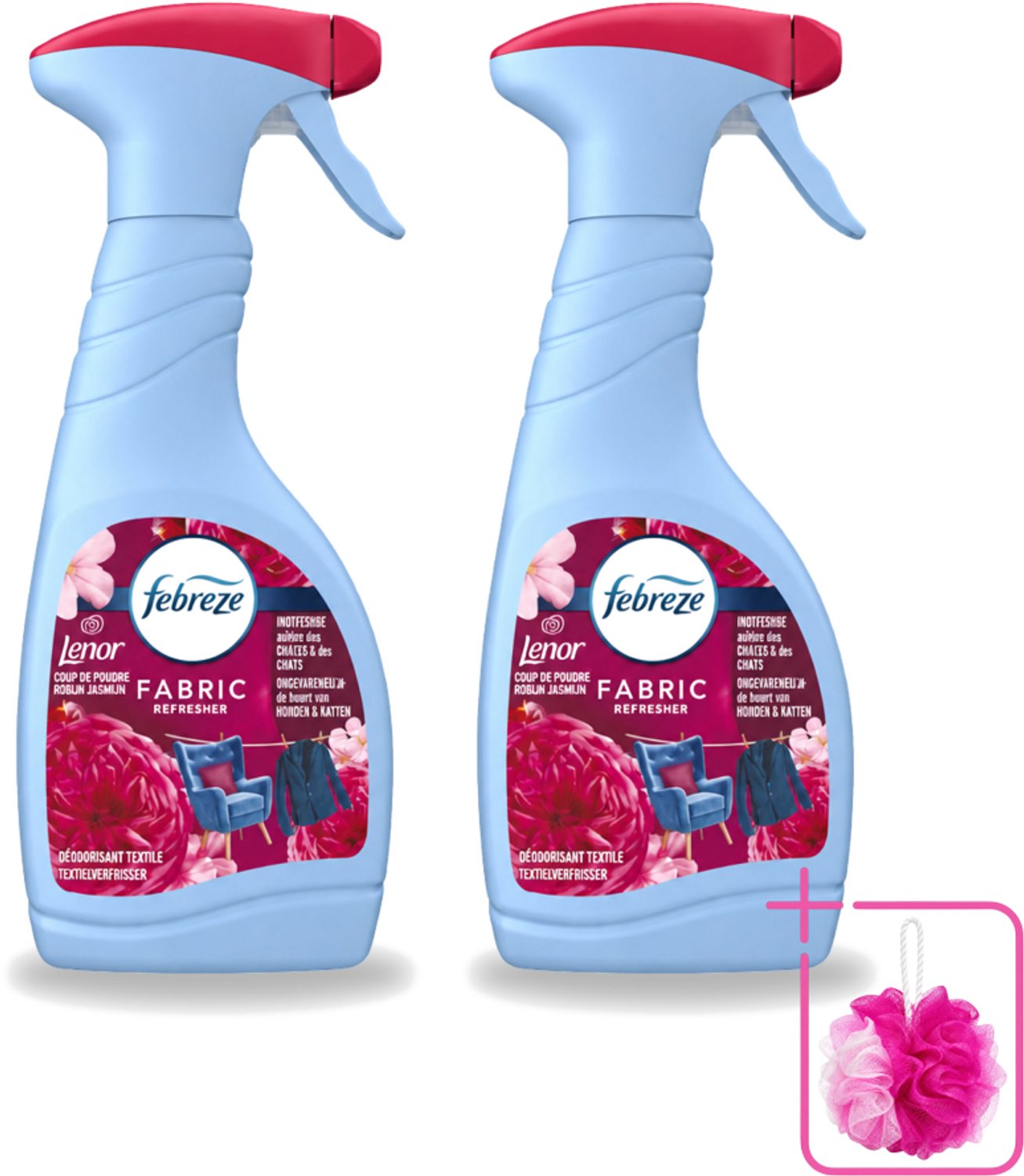 2 x Febreze – Textielspray – Robijn Jasmijn – 500 ml - Bulkverpakking - Textielverfrisser - Douchemop - Textielgeur