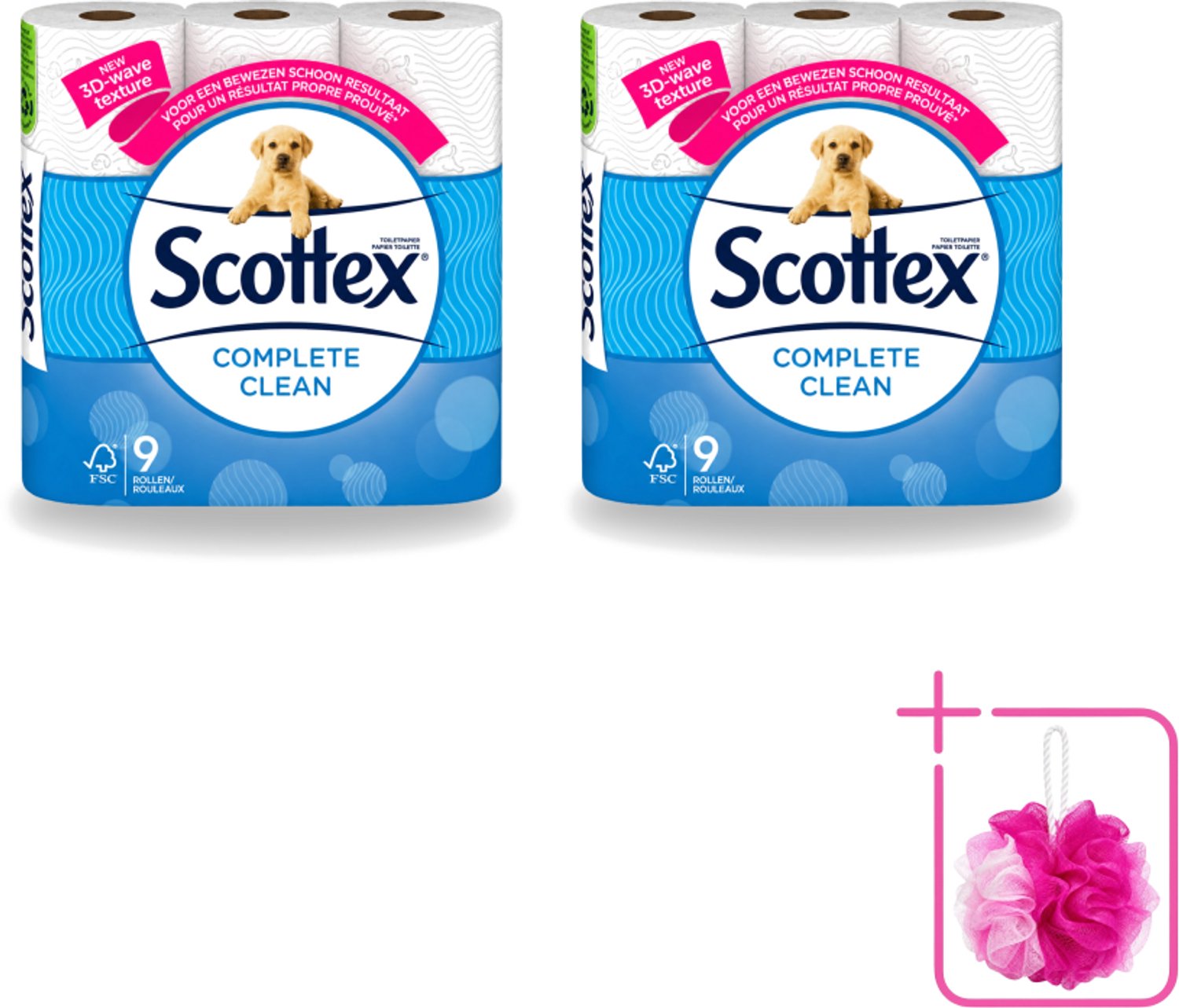 2 x Page Scottex – Toiletpapier – Complete Clean 2-laags – 9 rollen - Bulkverpakking - Toiletpapier - Douchemop - Schone reiniging