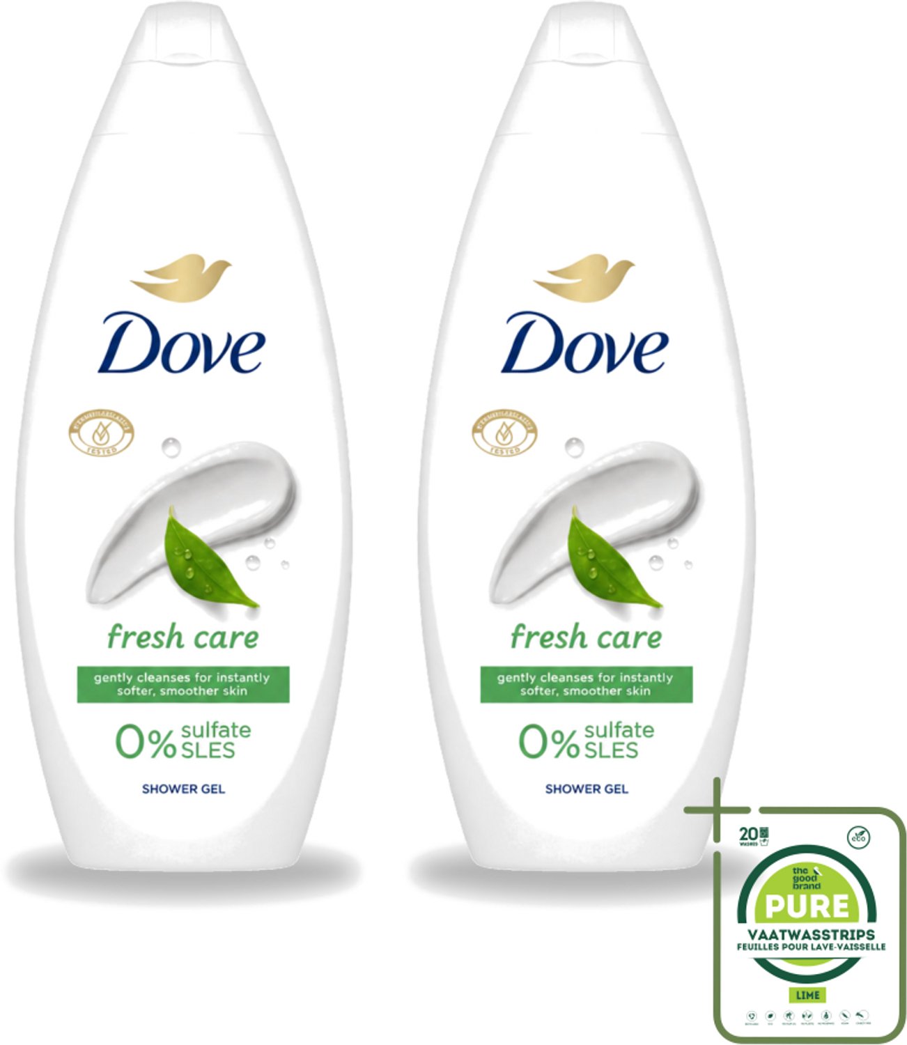 2 x Dove – Douchegel – Fresh Care – 250 ml - Grootverpakking - Vaatwasstrips - Douchegel - Fris - Schone Huid - Huid Reinigen - Huid Hydrateren