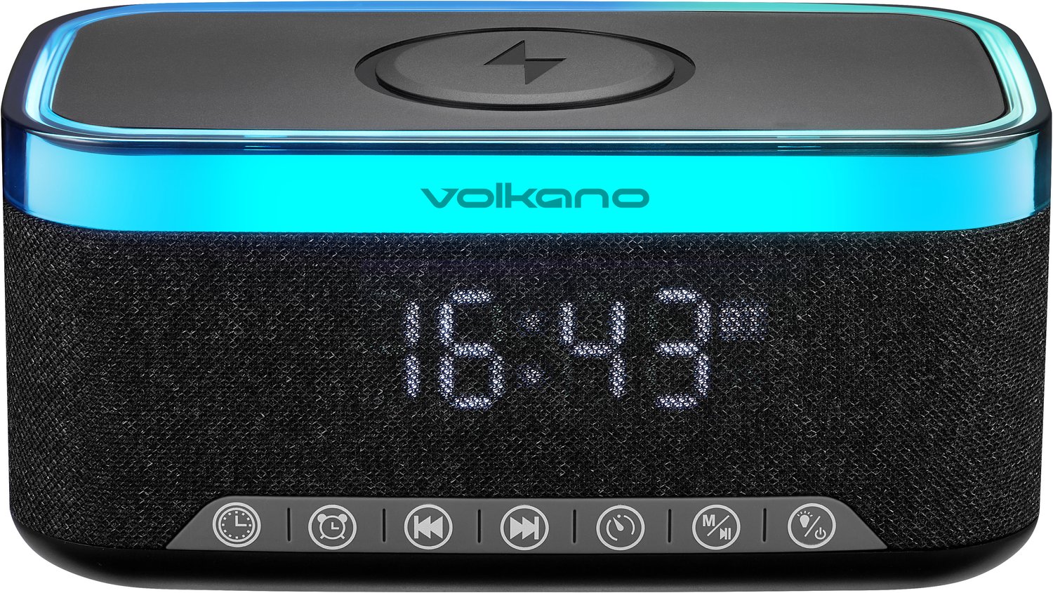 Volkano Radiant 2 Alarm Clock with Wireless Charging and Speaker - Black