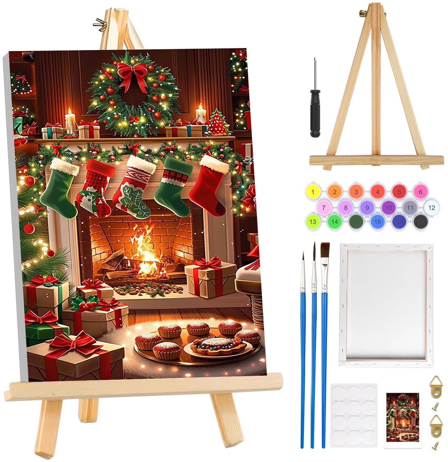 Kerstverf op Nummer - Verfset voor Volwassenen - DIY Schilderkit - Wanddecoratie - Canvas 8 x 30,5 cm - Hoogwaardige Acrylpigmenten