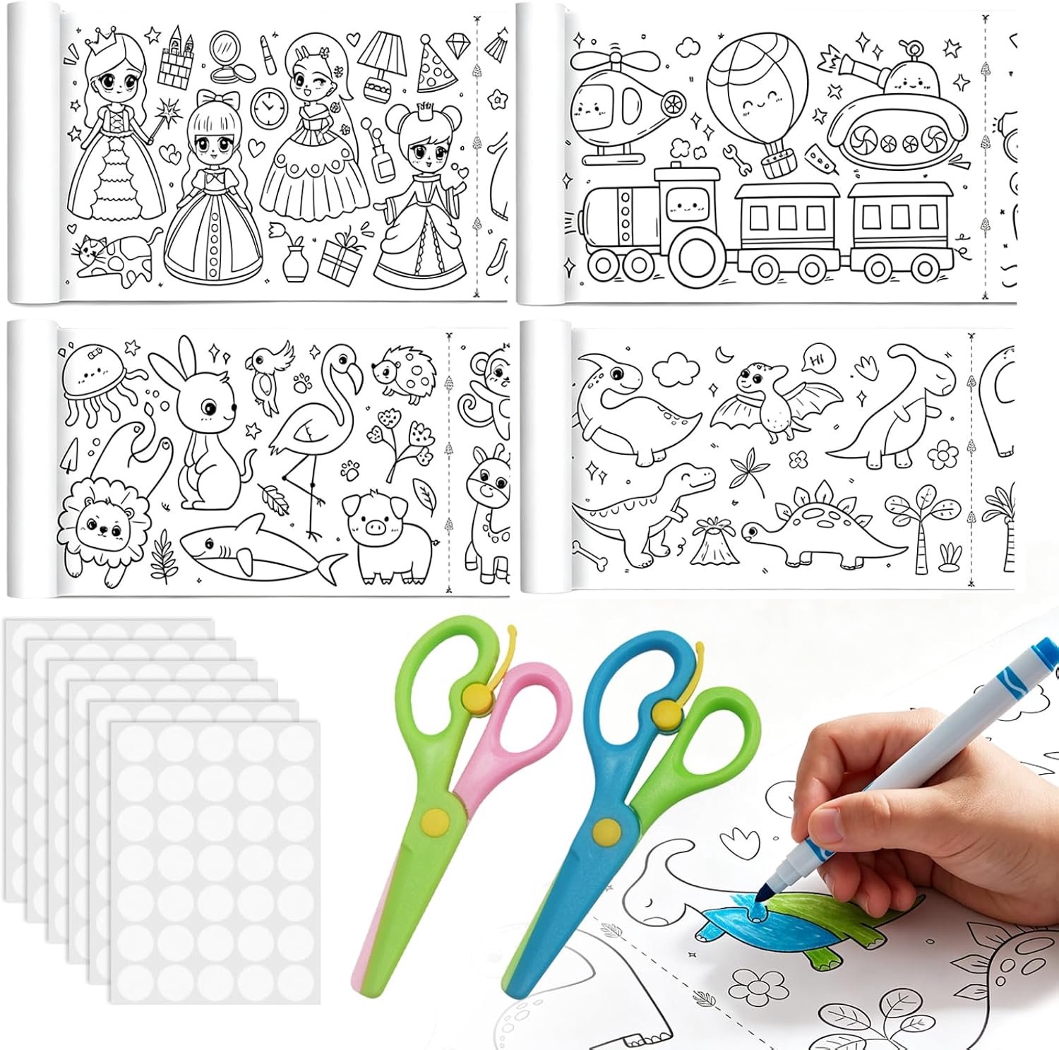 Papierrollen schilderen 30 × 300 cm - met stickers en schaar - creatieve motieven - ideaal voor kinderen - Vemera