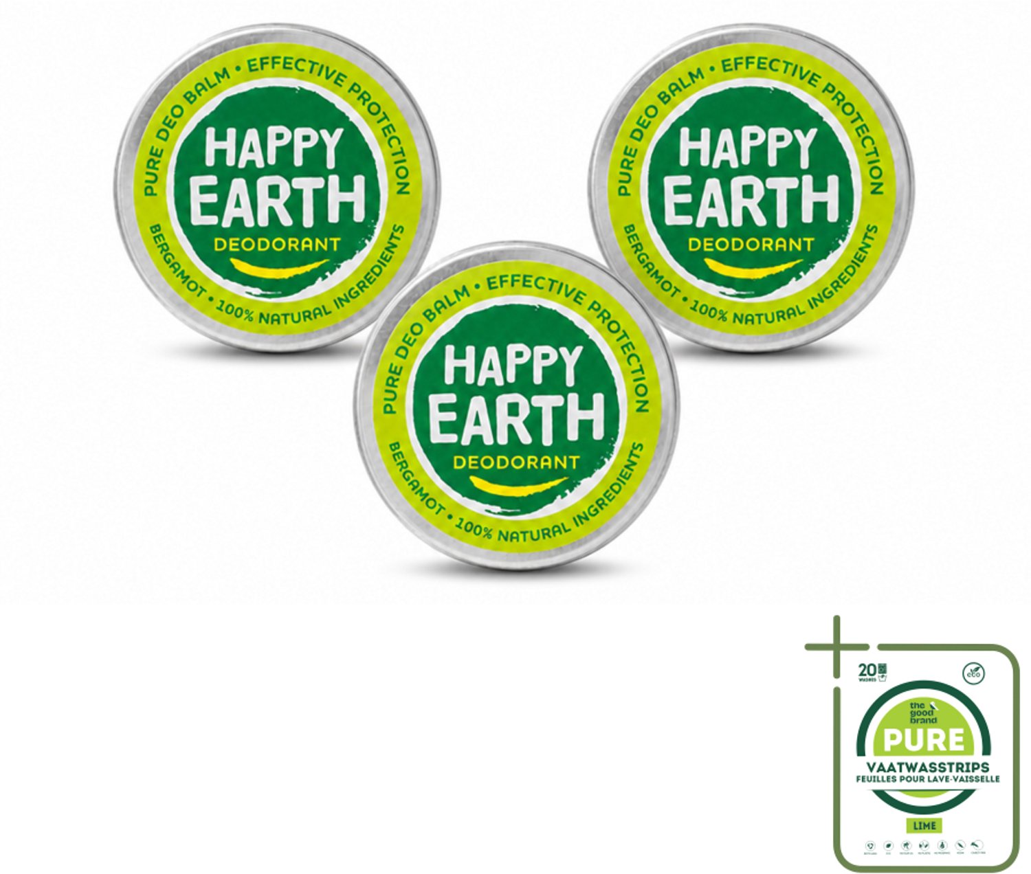 3 x Happy Earth – Deodorant Balm – 100% Natuurlijk Bergamot – 45 g - Grootverpakking - Deodorant Bergamot - Natuurlijke Deodorant - Huidvriendelijke Deodorant - Vegan Deodorant - Mineralen Zouten