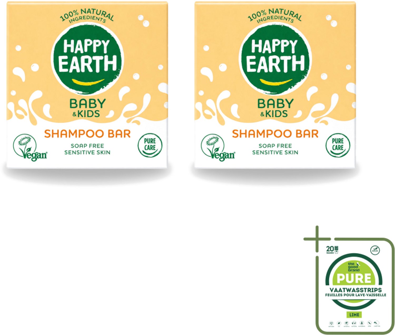2 x Happy Earth – Shampoo Bar – 100% Natuurlijk Baby & Kids – 50 g - Grootverpakking - Vaatwasstrips - Baby Haar Verzorging - Kind Haar Shampoo - Natuurlijke Shampoo Bar - Zeepvrije Shampoo - Allergievrije Shampoo