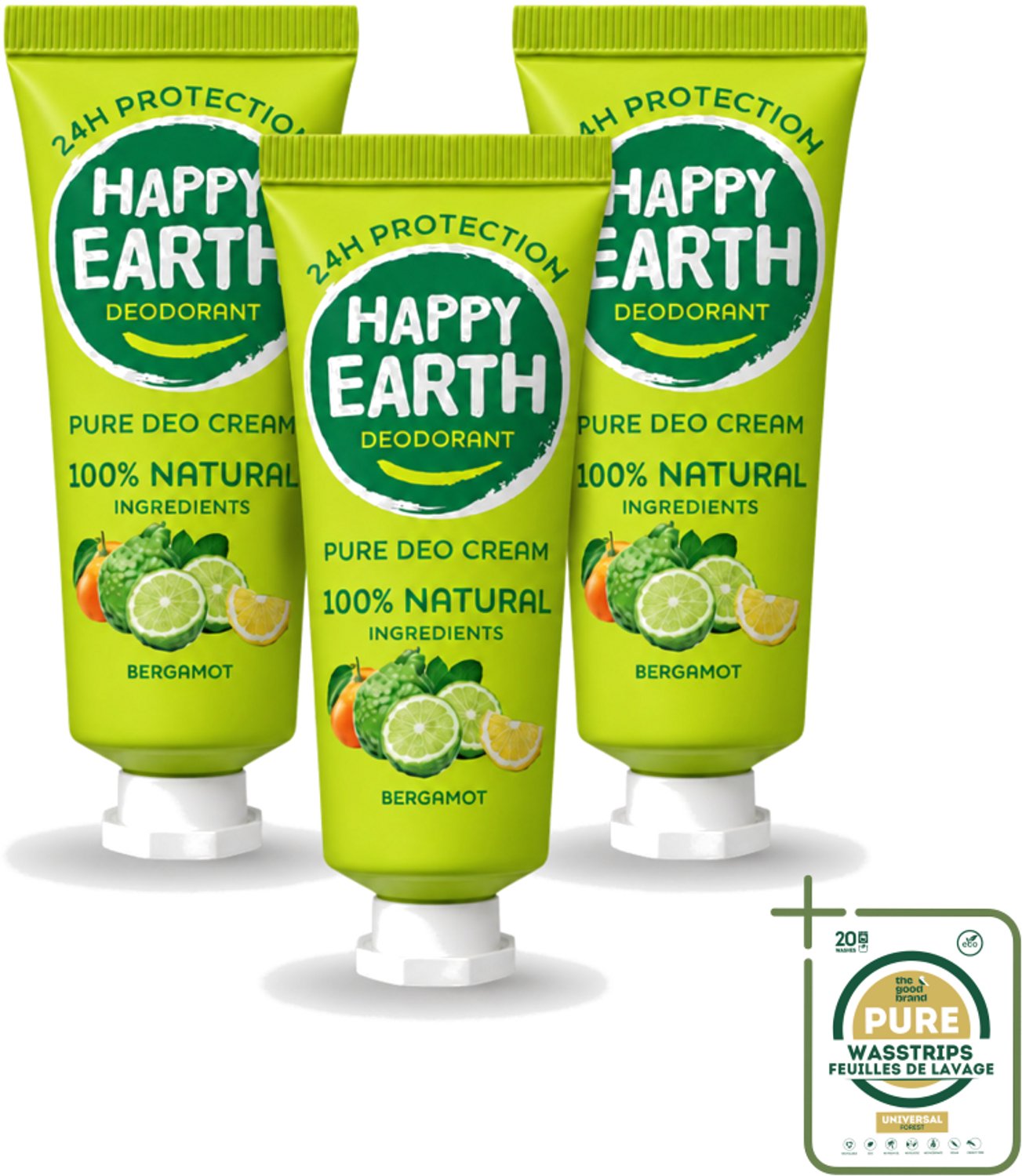 3 x Happy Earth – Deodorant Cream – 100% Natuurlijk Bergamot – 40 ml - 100% Natuurlijk Deodorant - Bergamot Deodorant - Natuurlijke Deodorant Crème - Aluminiumvrij Deodorant - Vegan Deodorant