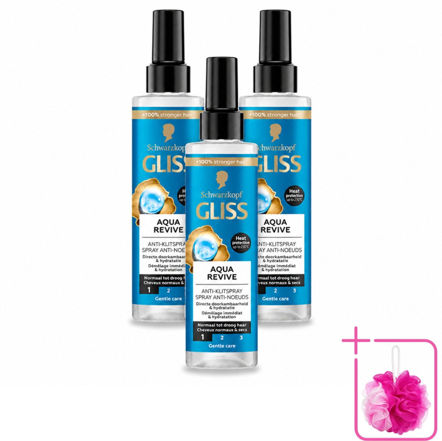 3 x Gliss - Anti-Klit Spray Aqua Revive - Voor Hydraterend en Makkelijk Doorkambaar Haar - 200 ml - Bulkverpakking - Hydraterende spray - Douchemop - Droog haar