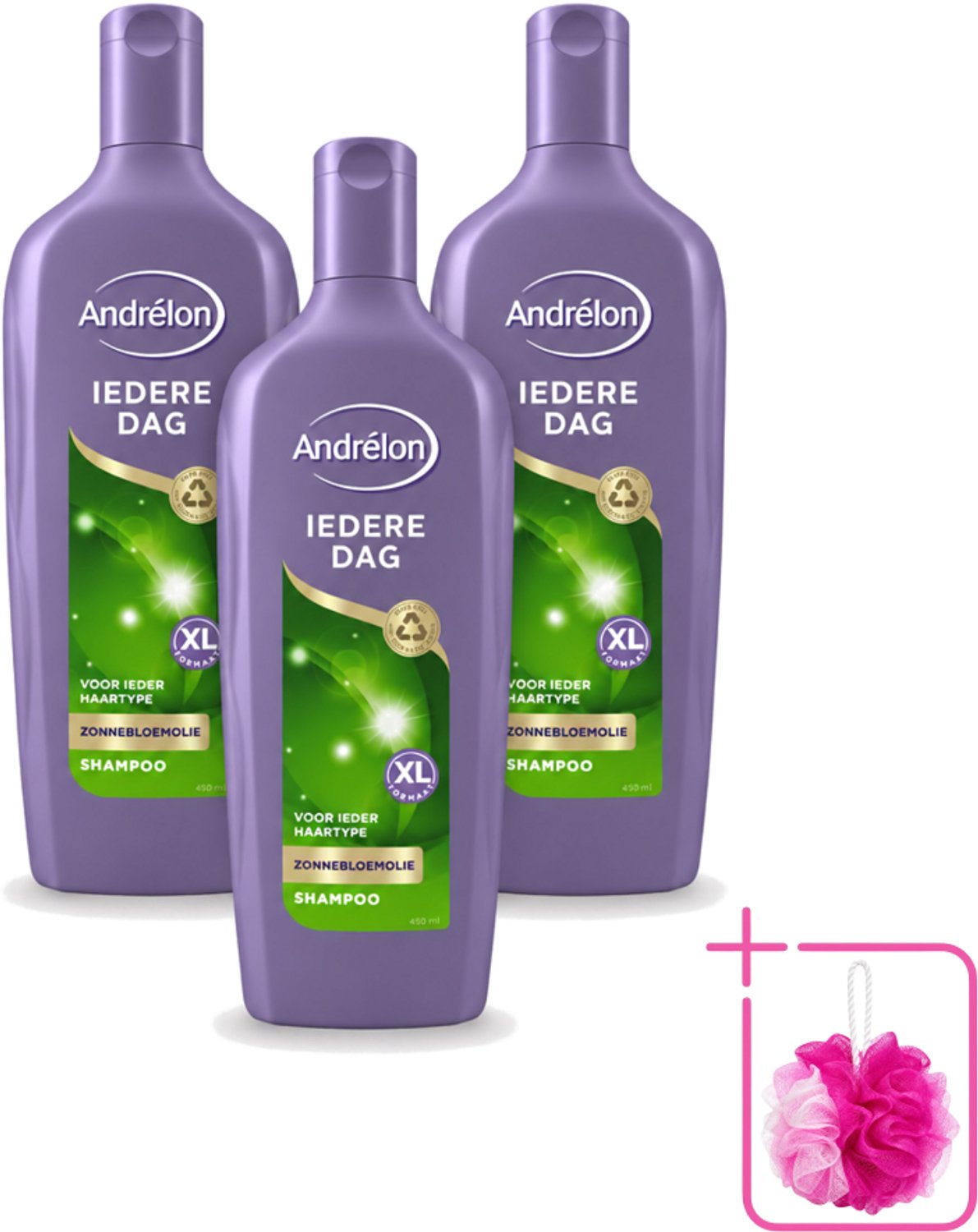 3 x Andrélon - Iedere Dag - Shampoo - 450 ml - Bulkverpakking - Shampoo dagelijks - Douchemop - Fris haar
