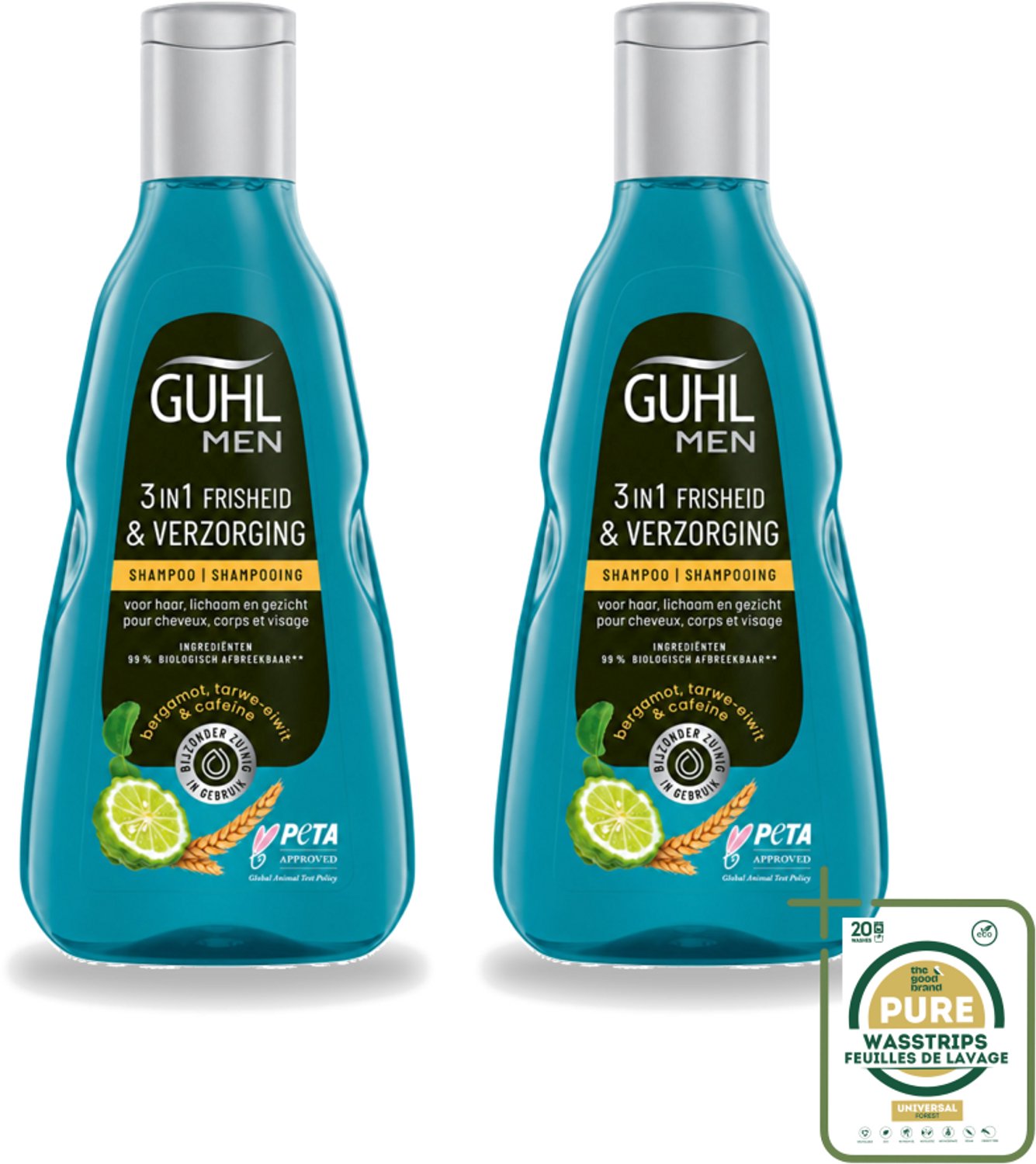 2 x Guhl - 3-in-1 Shampoo - Freshness & Care Man - 250 ml - Wasstrips - 3-in-1 Shampoo - Mannelijk Haar - Frisheid Shampoo - Verzorging Shampoo - Menthol Shampoo