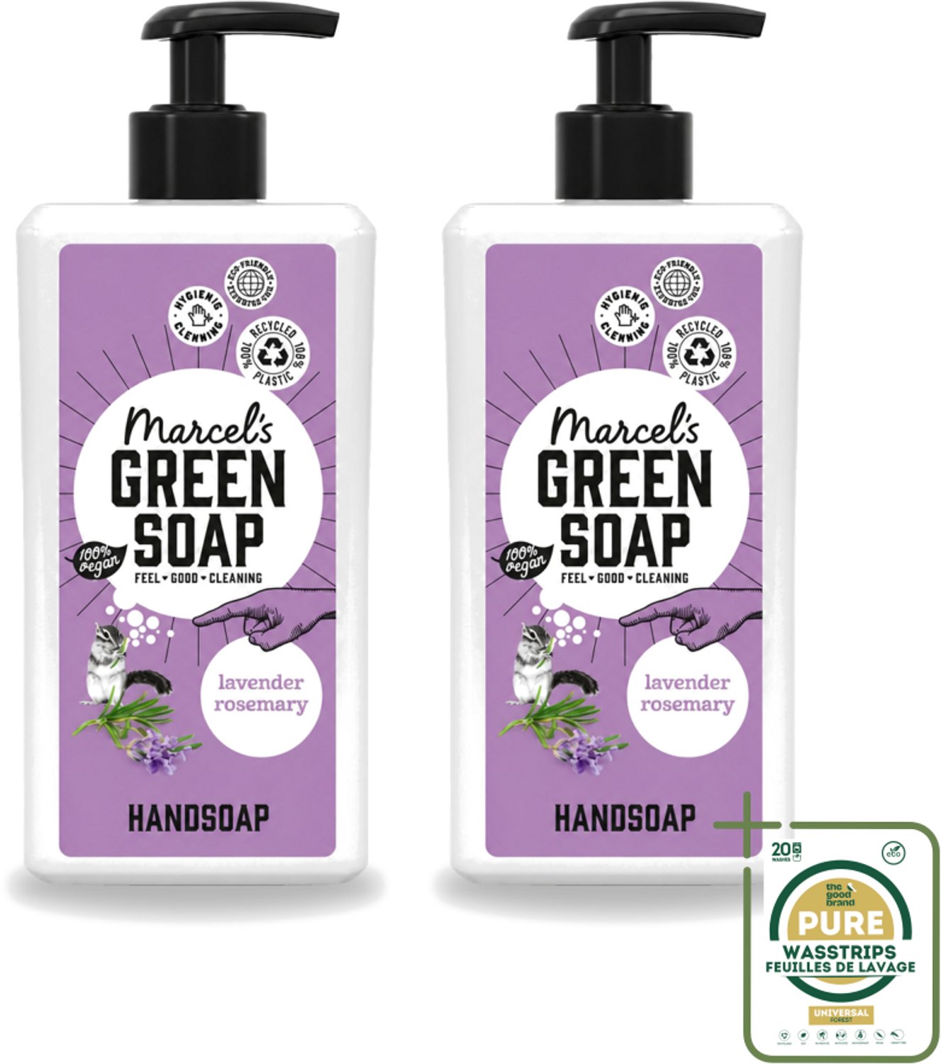 2 x Marcel's Green Soap - Handzeep - Lavender & Rozemarijn - Voor dagelijks gebruik - 500 ml - Wasstrips - Handzeep Lavendel En Rozemarijn - Natuurlijke Handzeep - Geur Handzeep - Handwas - Gezond Handwas