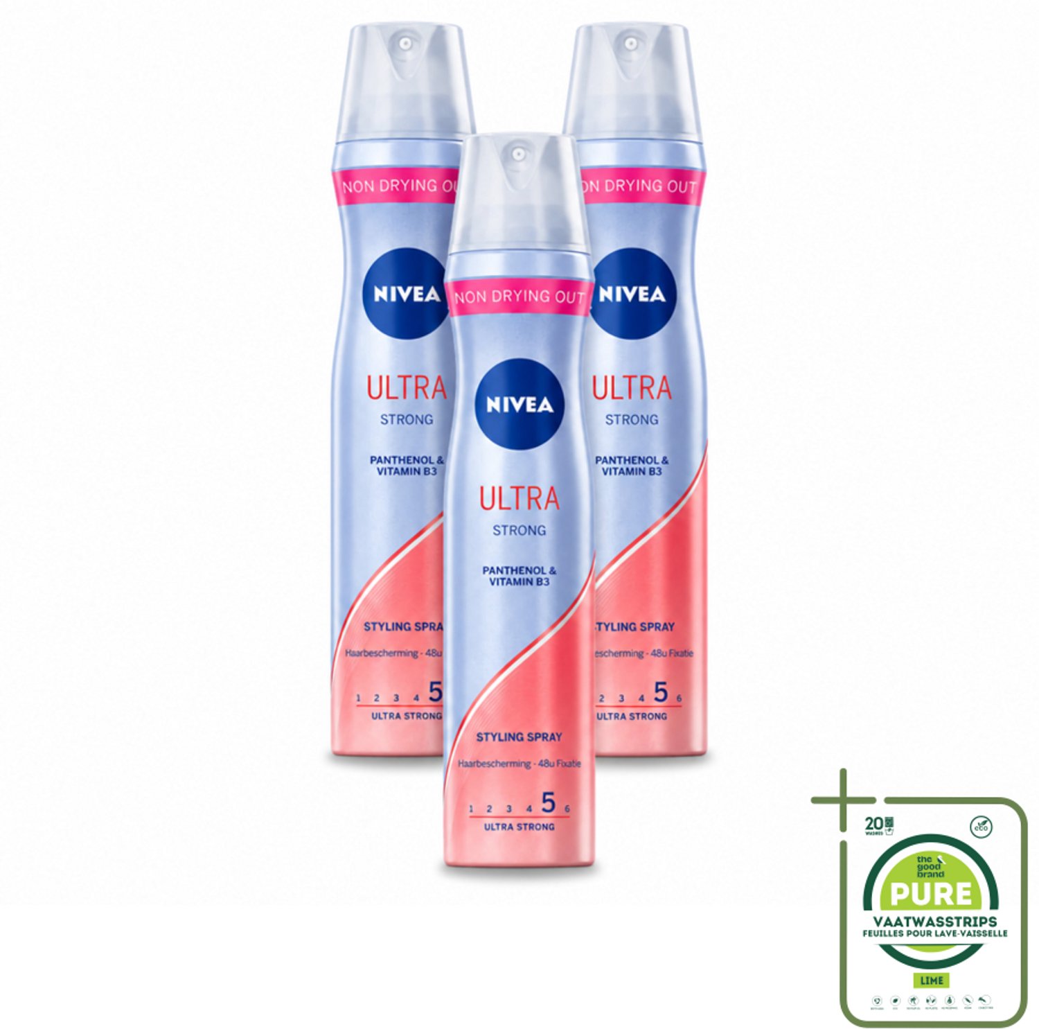 3 x Nivea - Haarspray - Ultra Strong - 250 ml - Grootverpakking - Vaatwasstrips - Haarspray - Haarkleur - Haartype - Haarspray 24 Uur - Haarspray Zonder Plak