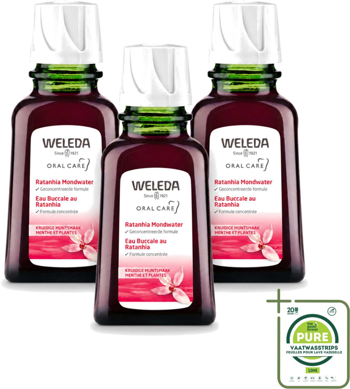 3 x WELEDA - Mondwater geconcentreerd - Ratanhia - 50 ml - Grootverpakking - Vaatwasstrips - Mondwater - Tandvlees Verzorging - Natuurlijk Mondwater - Ratanhia Mondwater - Mondverzorging