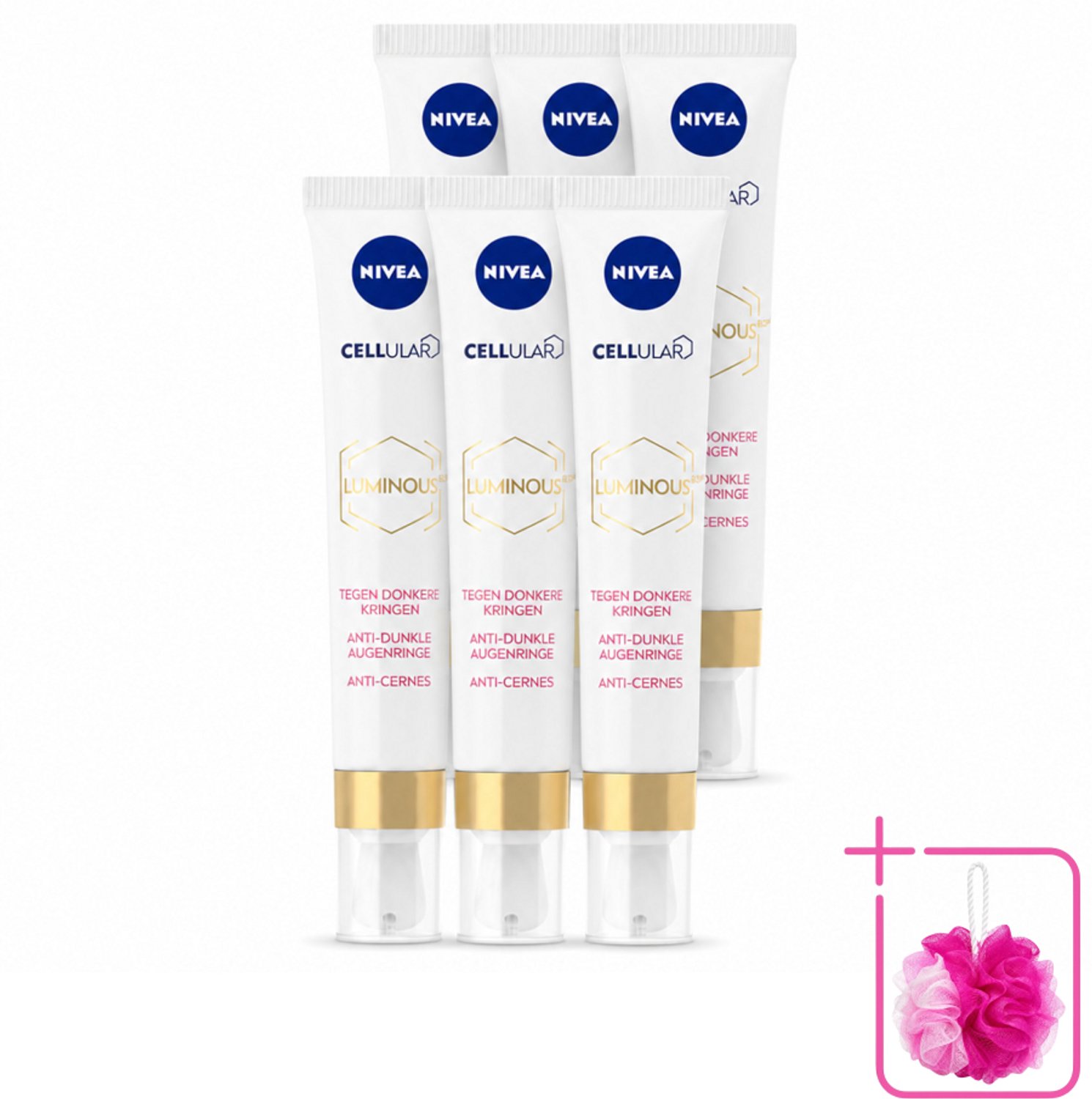 6 x NIVEA - Oogcrème - CELLular LUMINOUS630 - Tegen donkere kringen, wallen & rimpels - Voor alle huidtypen - Met Hyaluronzuur & Cafeïne - 15 ml - Bulkverpakking - Oogcrème - Douchemop - Donkere kringen