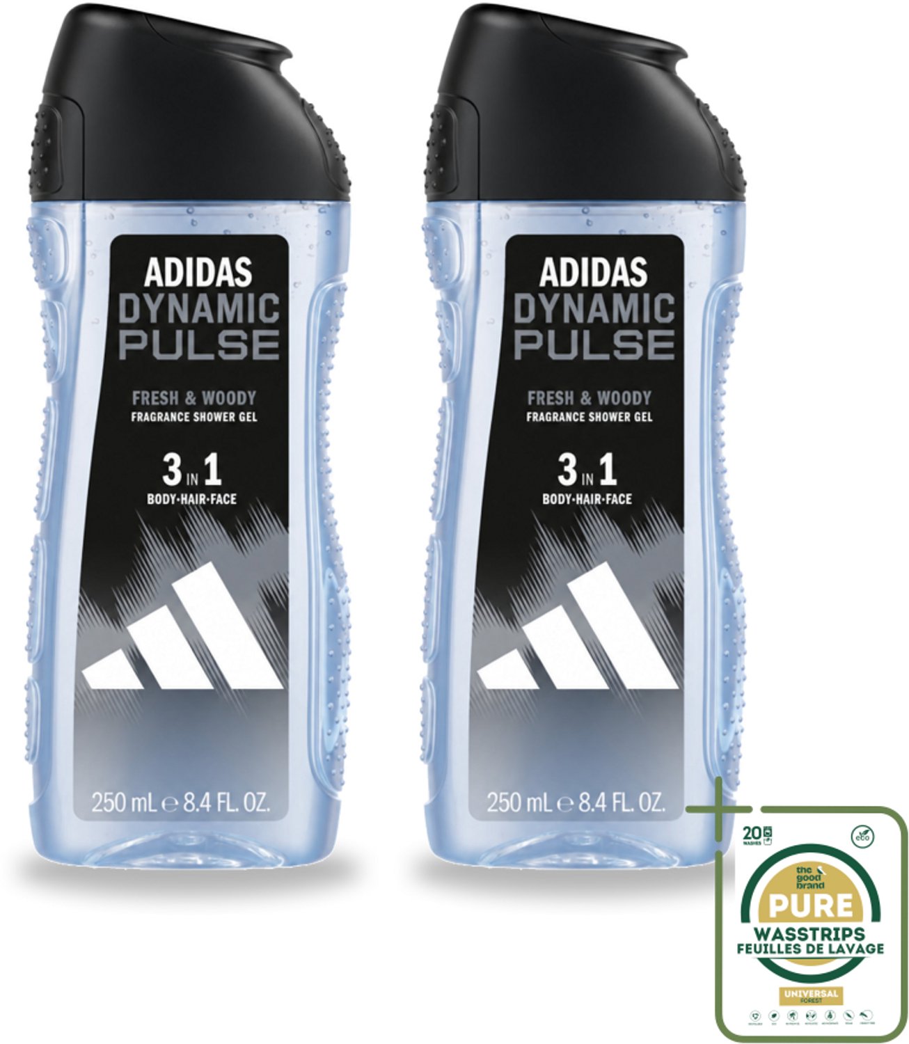 2 x Adidas – Douchegel 3-in-1 – Dynamic Pulse – 250 ml - Wasstrips - Douchegel - Sportieve Douchegel - Frisse Muntgeur - Energie Boost - Huidverzorging