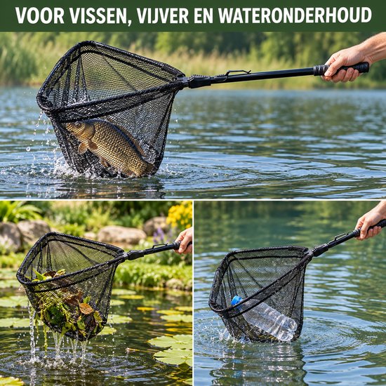 Dutch Standard Opvouwbaar Schepnet - Landingsnet 35 x 35 cm - Vaste Steel 100 cm - Fijnmazig - Zwart — afbeelding 5
