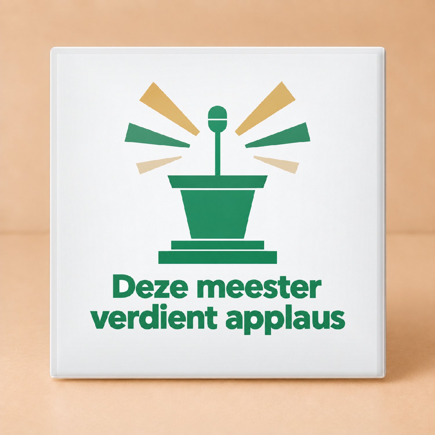 Bedruk King Vrolijke Meester ‘U verdient een pauzebel’ Tegel – Kleurrijke Popart Wanddecoratie voor Leerkrachten - 11 x 11 cm Wit