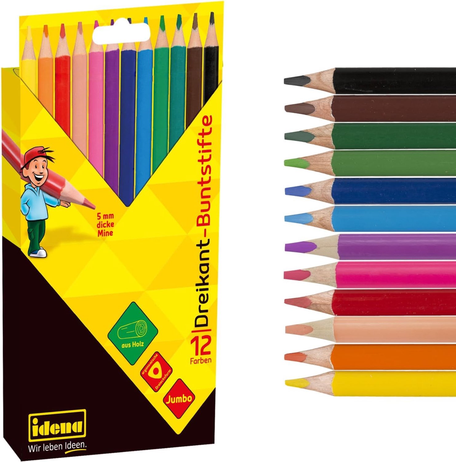 Idena Jumbo Kleurpotloden 12 Kleuren met Dikke 5mm Stift FSC Hout
