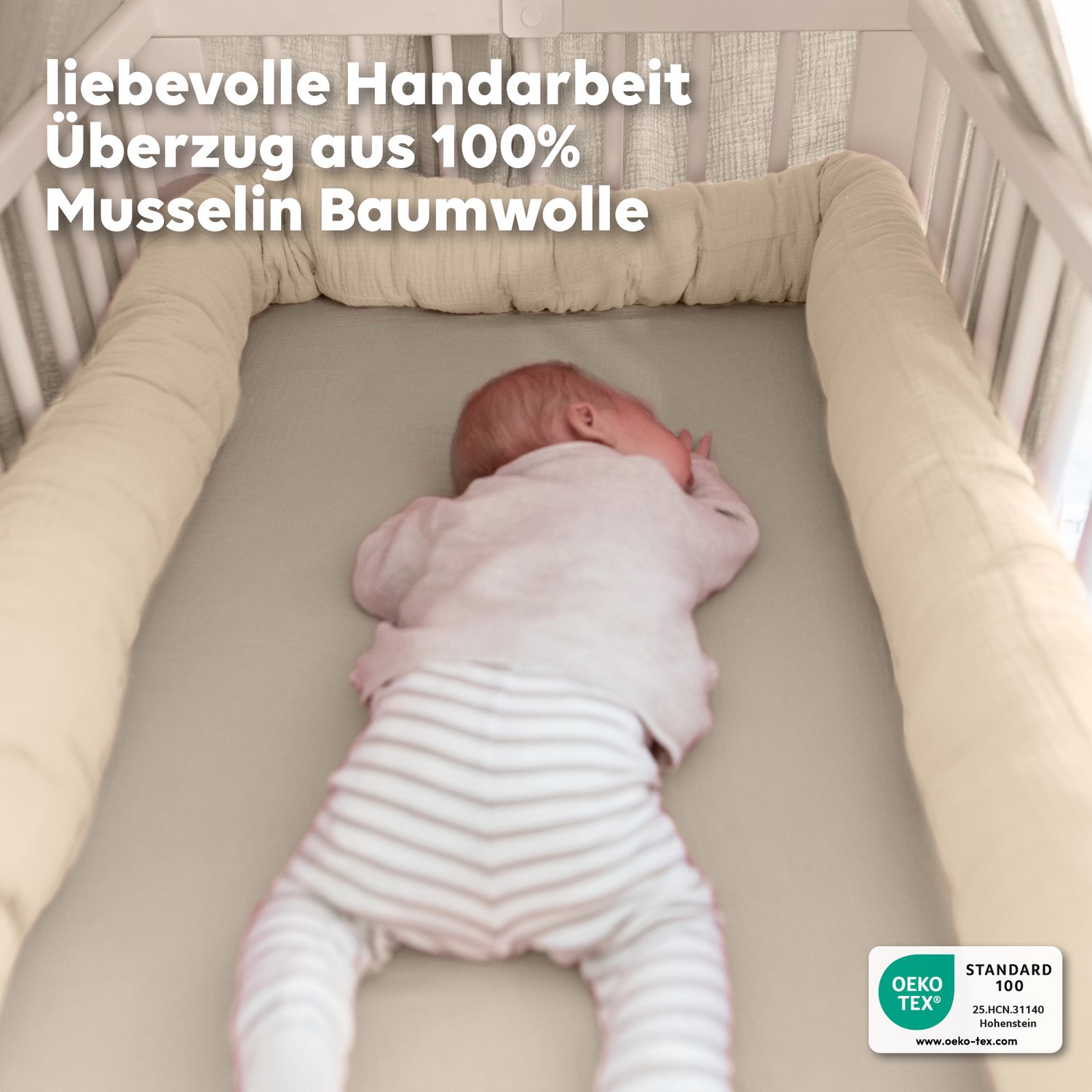 LILIMAUS Bedomrander 200 cm - bedslang voor ledikant en kinderbed - mousseline katoen - crème