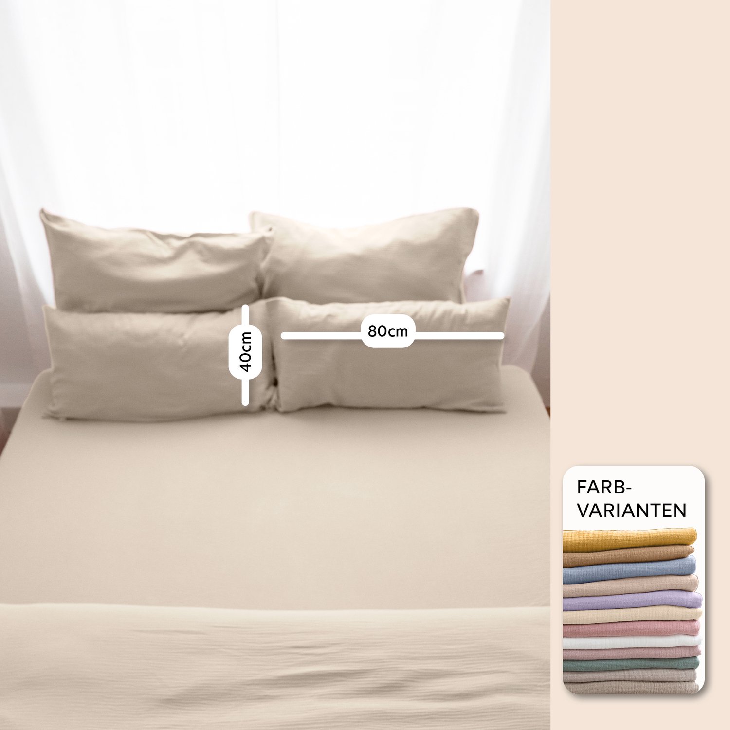 LILIMAUS Kussensloop 40 x 80 cm - mousseline katoen - lichtbeige en groen