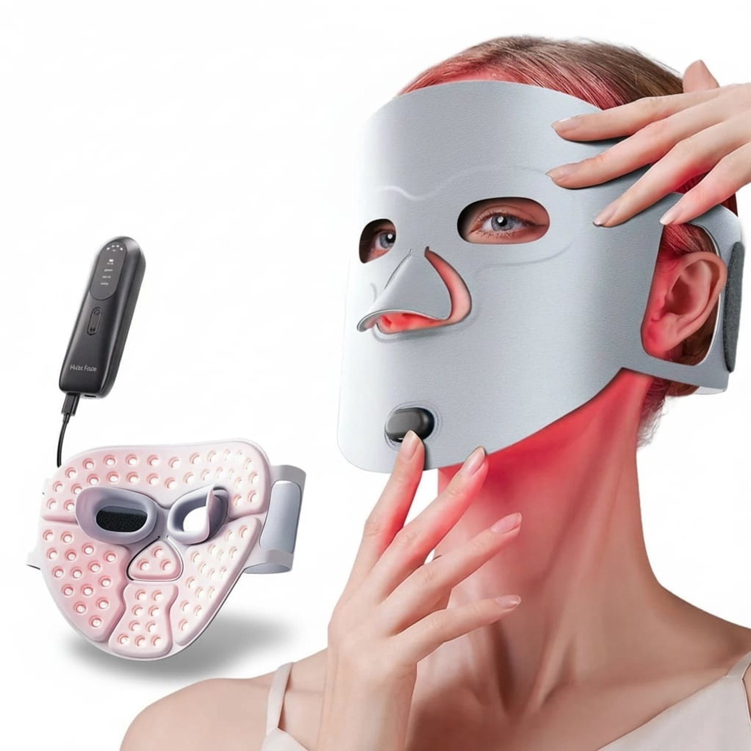 Klarven® LED Masker Grijs - Beauty - Facial - Lichttherapie Masker - Rimpels Verminderen - Puistjes Behandelen - Rood en Blauw Licht - Huidverzorging - Herlaadbaar 3000mAh