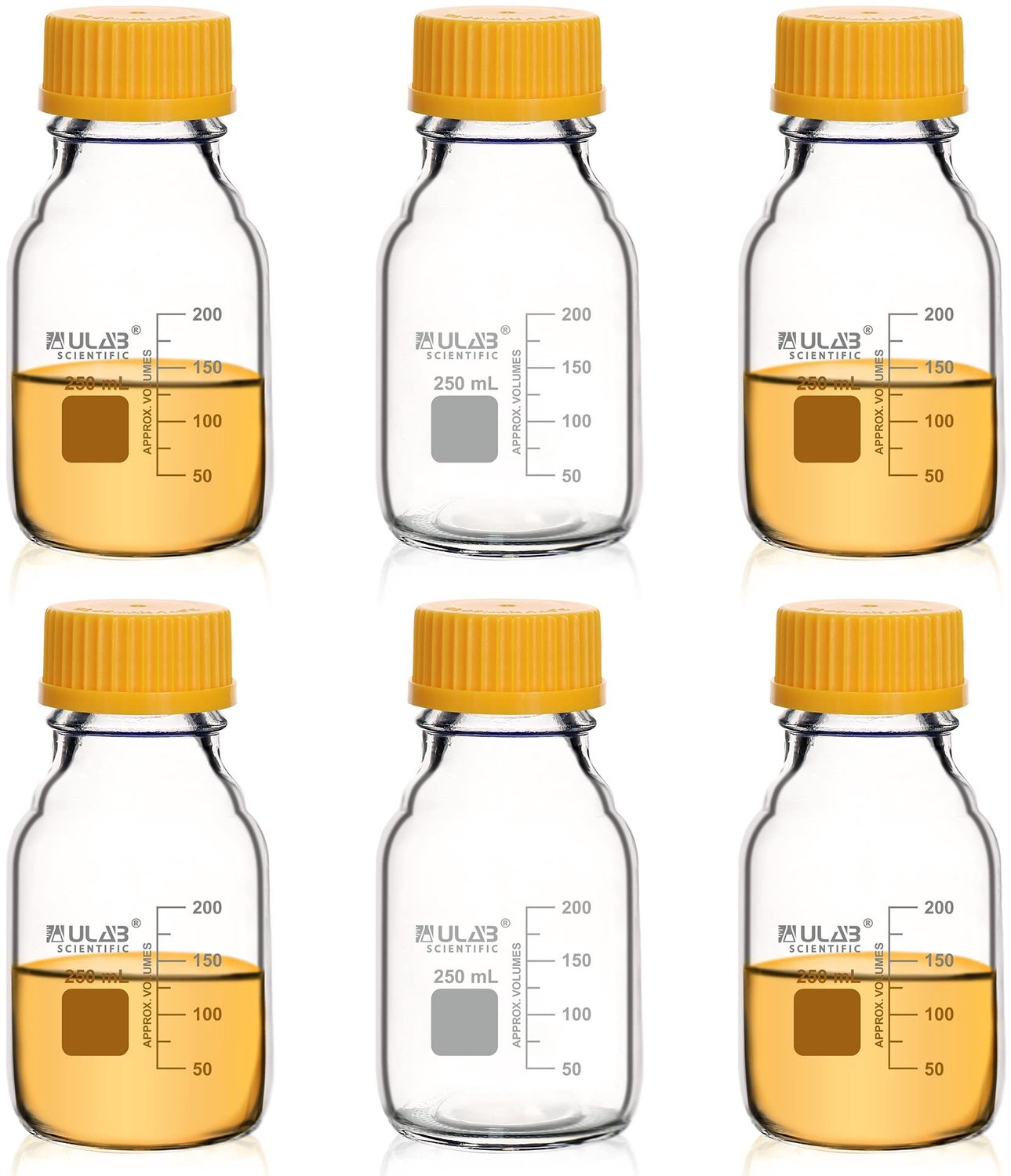 Borosilicaat Glazen Flessen voor Laboratoriumgebruik, 250 ml, Pack van 6