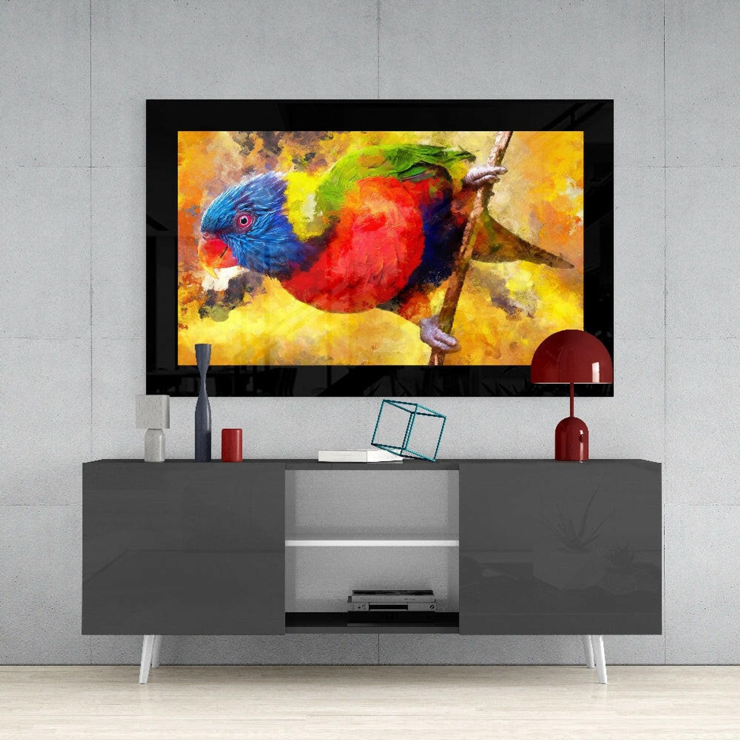 Glasschilderij – Tropische Papegaai – Kunstzinnige Glasdecoratie