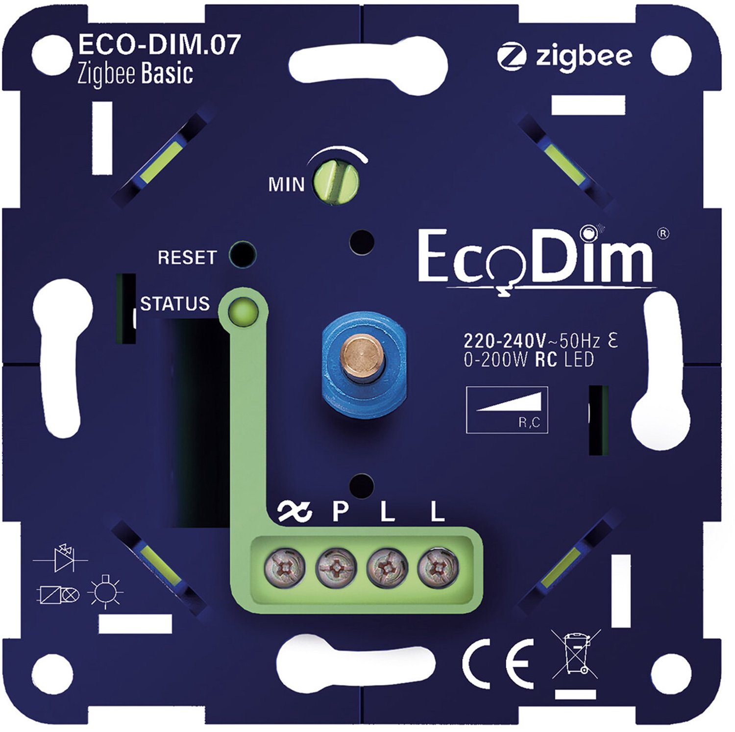 EcoDim - LED Dimmer - Smart WiFi - ECO-DIM.07 - Fase Afsnijding RC - ZigBee Basic - Inbouw - Enkel Knop - 0-200W