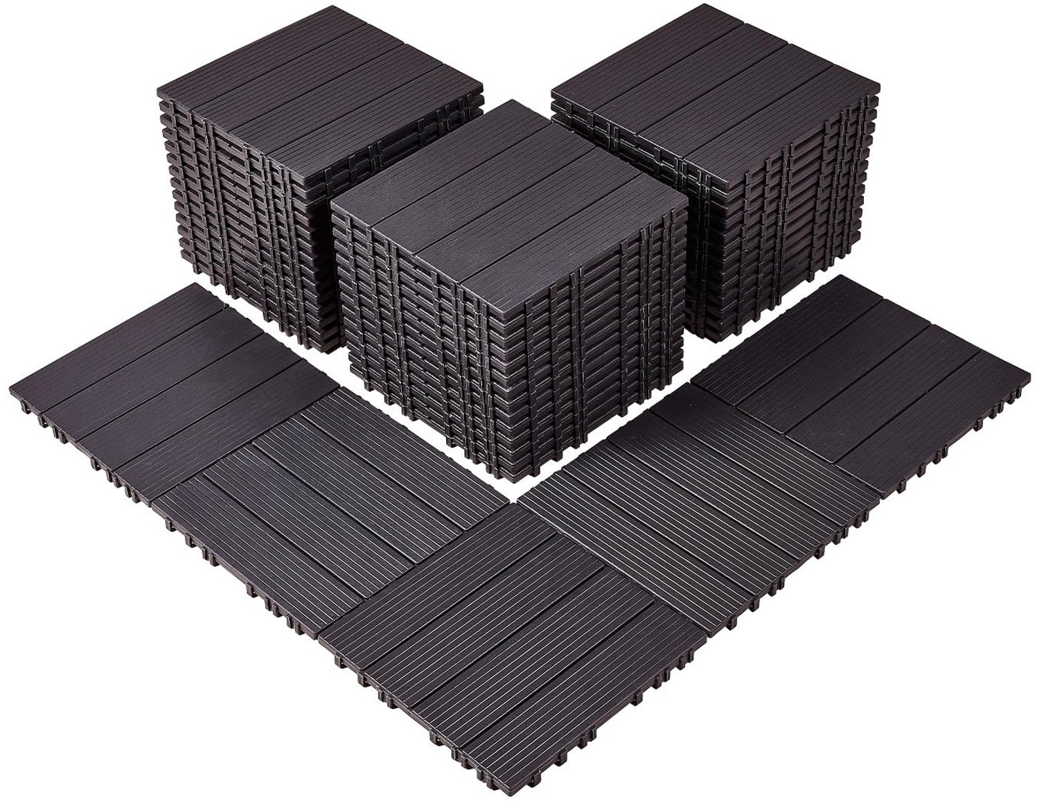 Famanu – Set van 56 Inklapbare Terrastegels, 30cm x 30cm, Waterdichte Buitenvloer voor Alle Weersomstandigheden, Donkerbruin