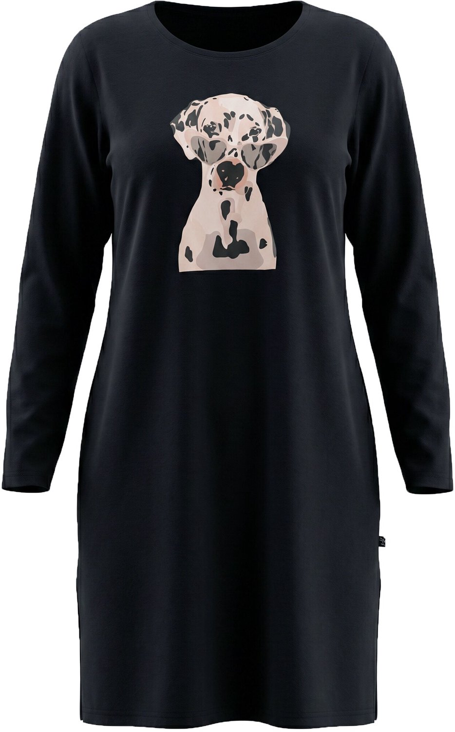 Ulla Popken Dames - Bigshirt dalmatiër ronde hals lange mouwen - Zwart - Maat 62+