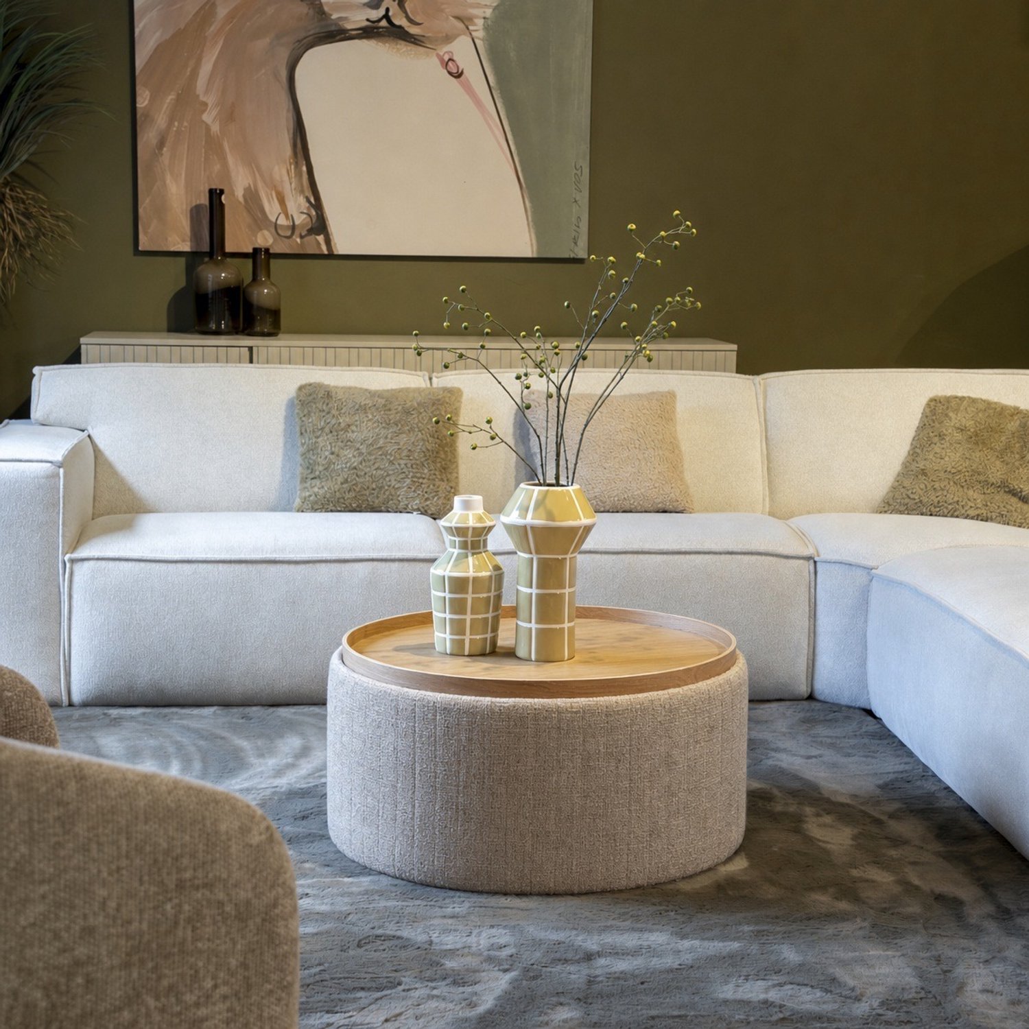 DÉJA Living Salontafel Angela Beige/Naturel – Rond – Met Opbergruimte – Essenfineer – 81x81x42 cm