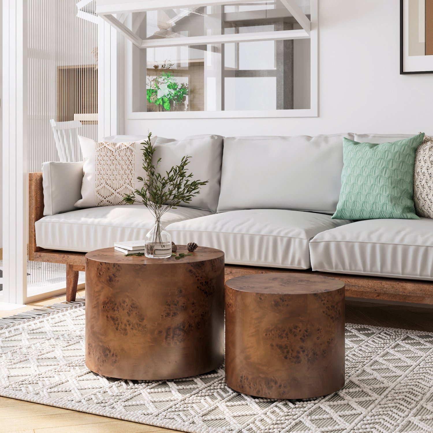CHICFURN Salontafel 48 cm - Set van 2 - Nesting - Rond - Donkerbruin