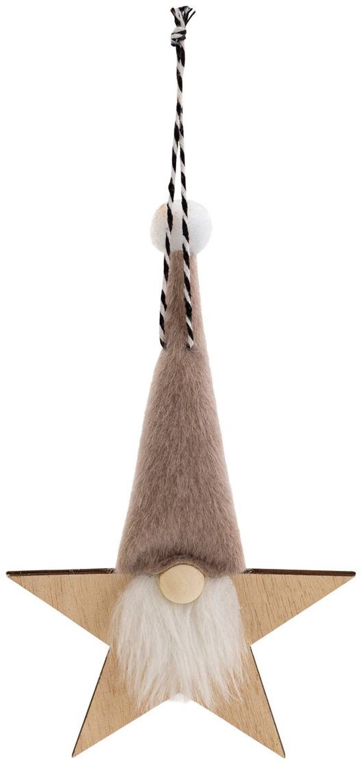 Feeric lights & Christmas Hangversiering van een kerstboom met kabouter aan een houten ster, 19 cm Marron