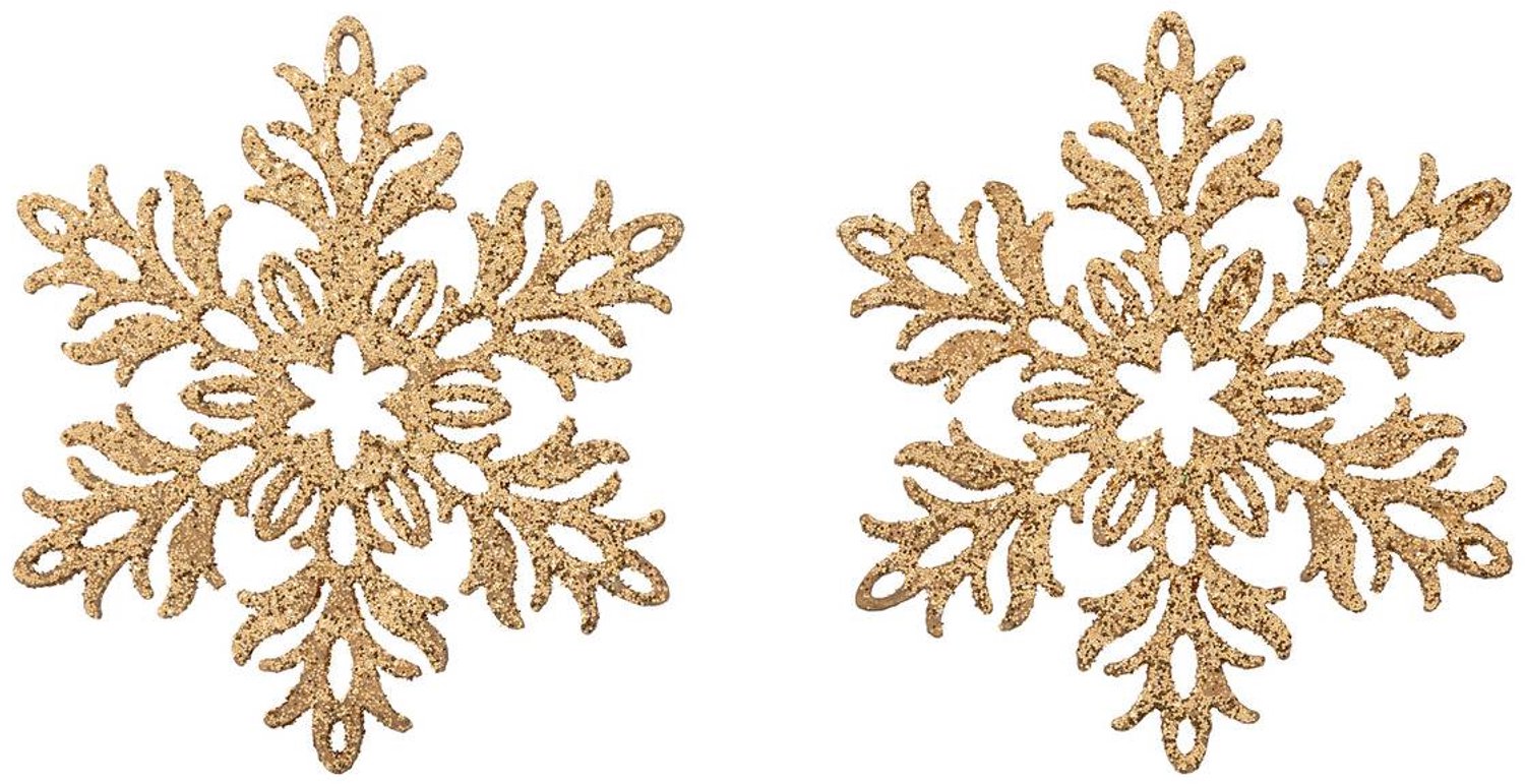 Feeric lights & Christmas Set van 2 houten kerstboomversieringen in de vorm van een gouden sneeuwvlok met arabeskmotief Doré