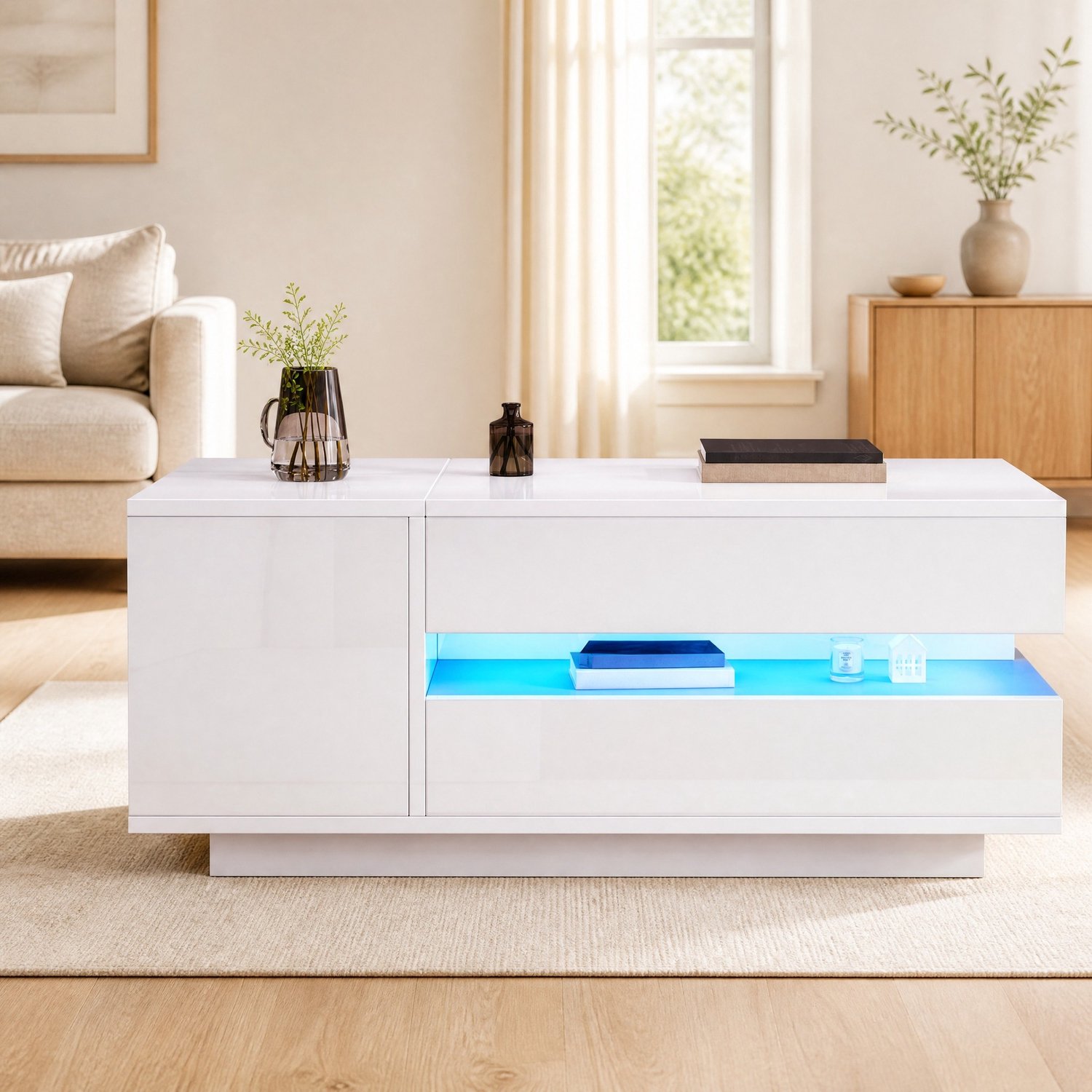 CHICFURN Salontafel - in hoogte verstelbaar - hydraulisch - wit