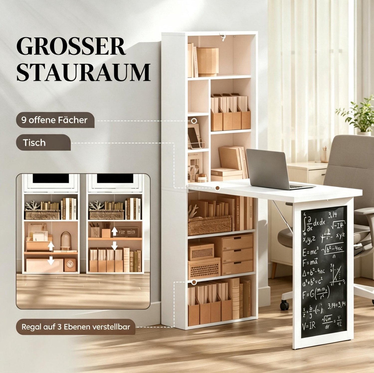 CHICFURN Bureau - opklapbaar - wandbureau - wit en zwart