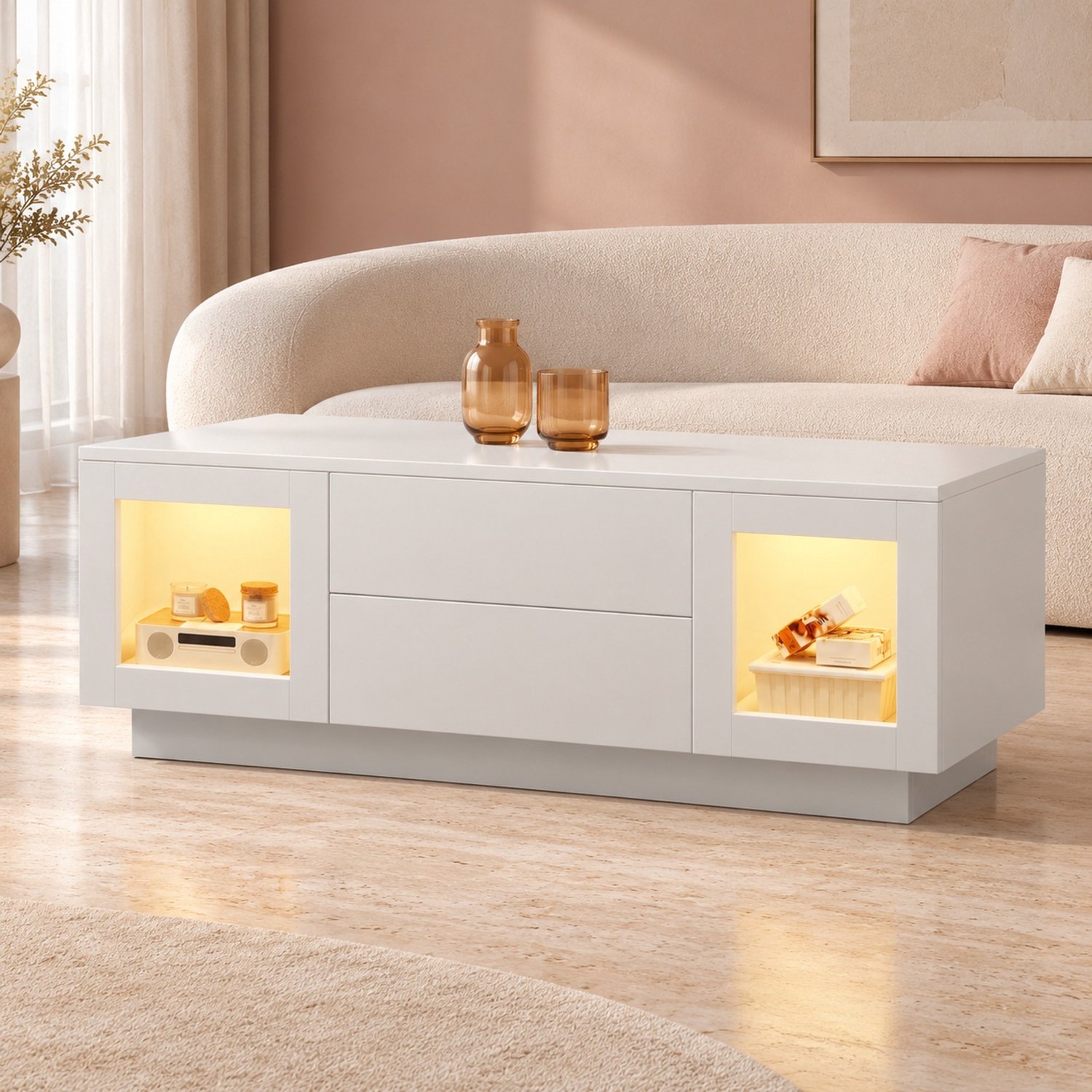 CHICFURN Salontafel - LED-verlichting - 2 lades en 2 kasten - Wit