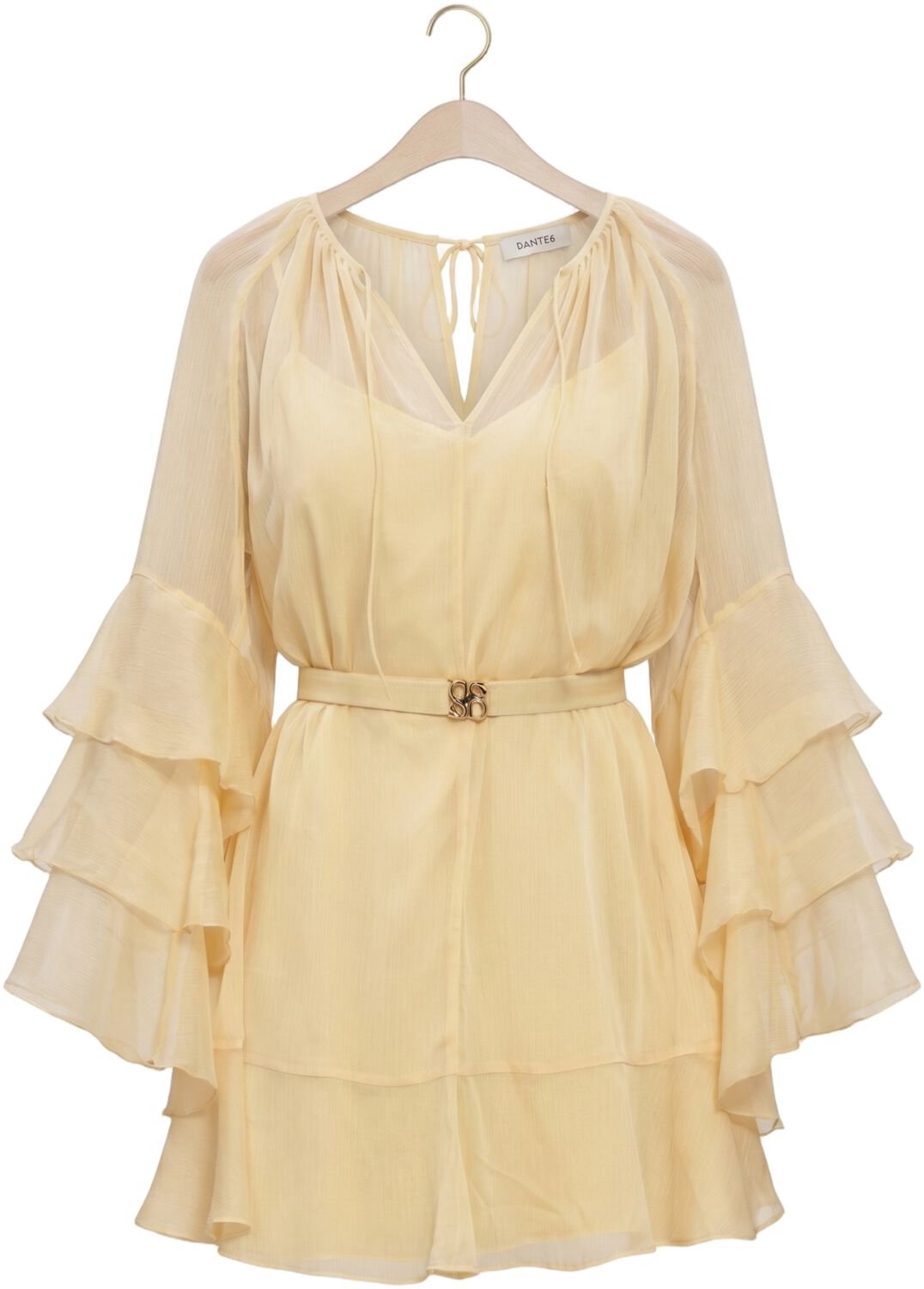 DANTE6 Solstice Boho Chiffon Short Dress Dames - Jurk - Geel - Maat 34