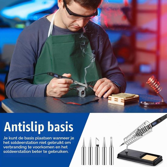 Professionele Loodgietijzer Set met 80W Vermogen, Instelbare Temperatuur 180℃-500℃, LCD Scherm en 5 Loodgietmonden voor Precisiewerk — afbeelding 4