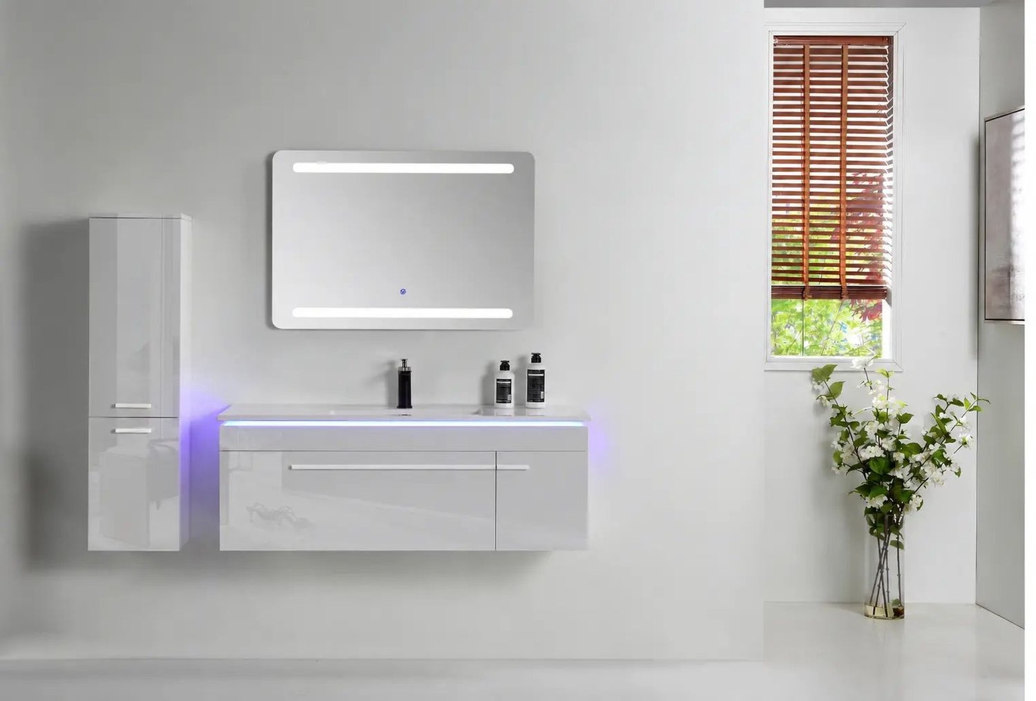 Faizee Home Badkamermeubelset 90 cm Hoogglans incl. keramische wastafel, LED-spiegel & voorgemonteerde wastafelonderkast