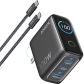 Anker Oplader - 100W Max USB C Oplader - 3-poorts GaN Wandadapter met Slim Display en Touchbediening - Inclusief USB-C Kabel