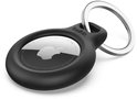 Zwarte Belkin sleutelhanger met Apple AirTag, inclusief zilverkleurige ring.
