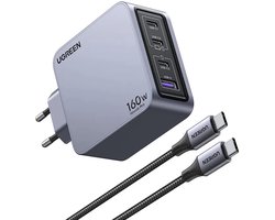 Ugreen Nexode Pro 160W GaN Charger with USB-C Cable Universeel Zwart, Grijs AC Snel opladen Binnen
