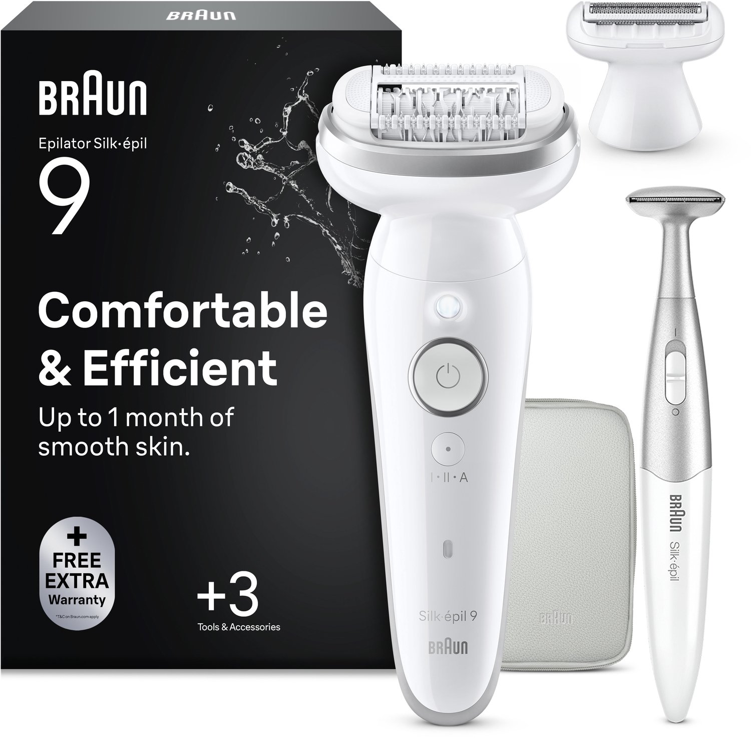Braun Silk·épil 9 - 9-241 - Wet & Dry Epilator - Met Flexibele Kop voor Gemakkelijke Haarverwijdering - Inclusief Scheerkop, Trimkam en Bikinitrimmer - Zilver