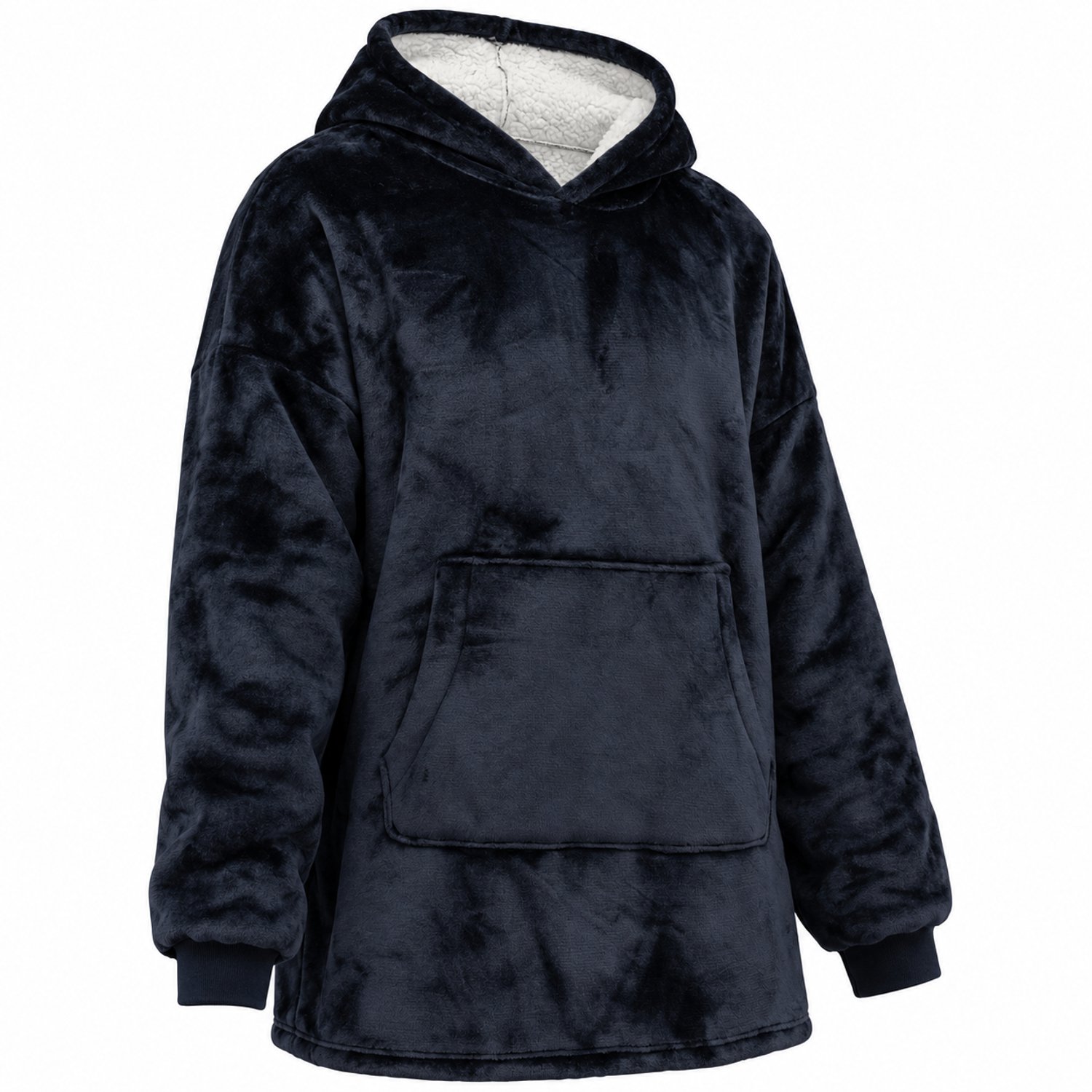 Oversized Hoodie Dames en Heren – Sherpa Voering – Ribfluweel – Warme Trui met Capuchon – – donkerblauw