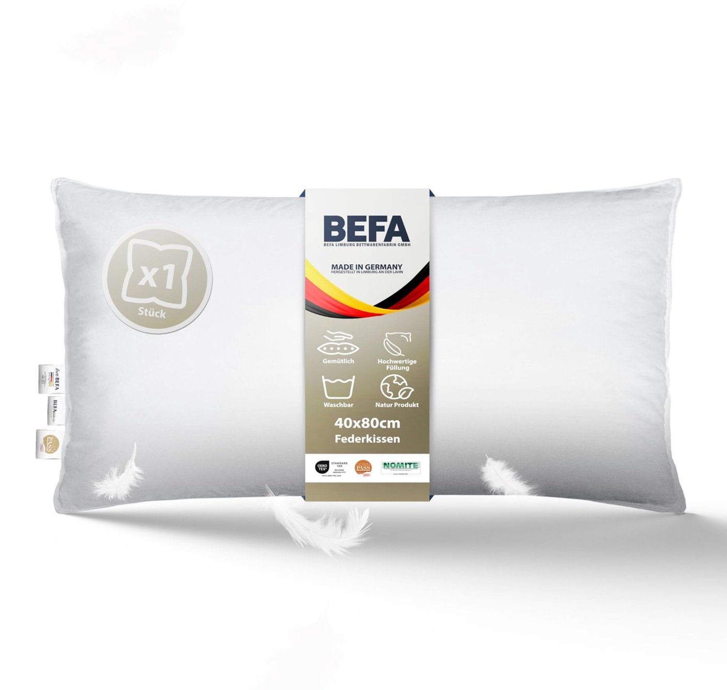Duraxl Veerkussen - 40 x 80 cm - Extra stevig - 100% veren Wit