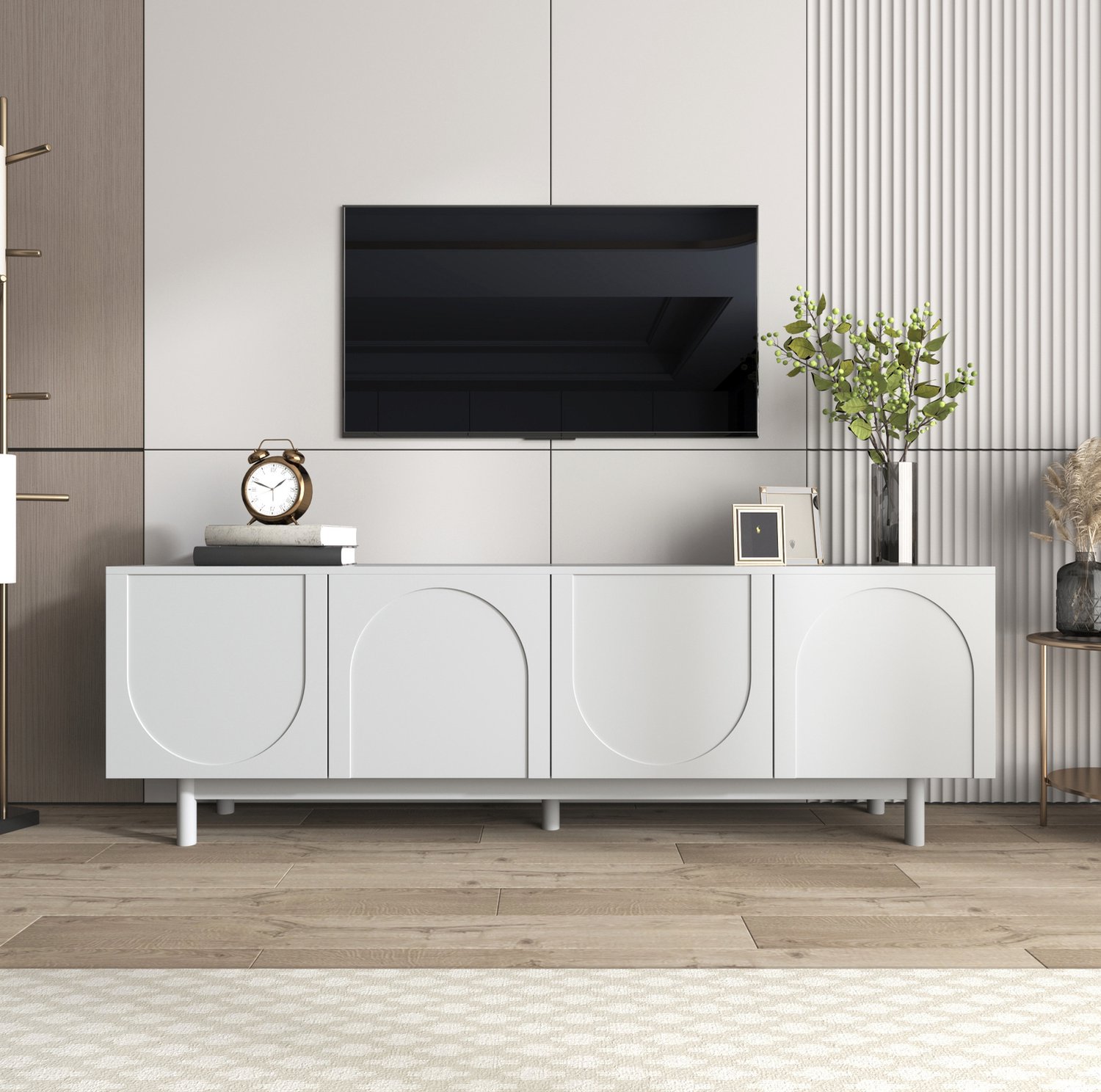 Maisentiel Wit tv-meubel met 4 greeploze deuren en verstelbare planken - 175 x 38 x 56 cm