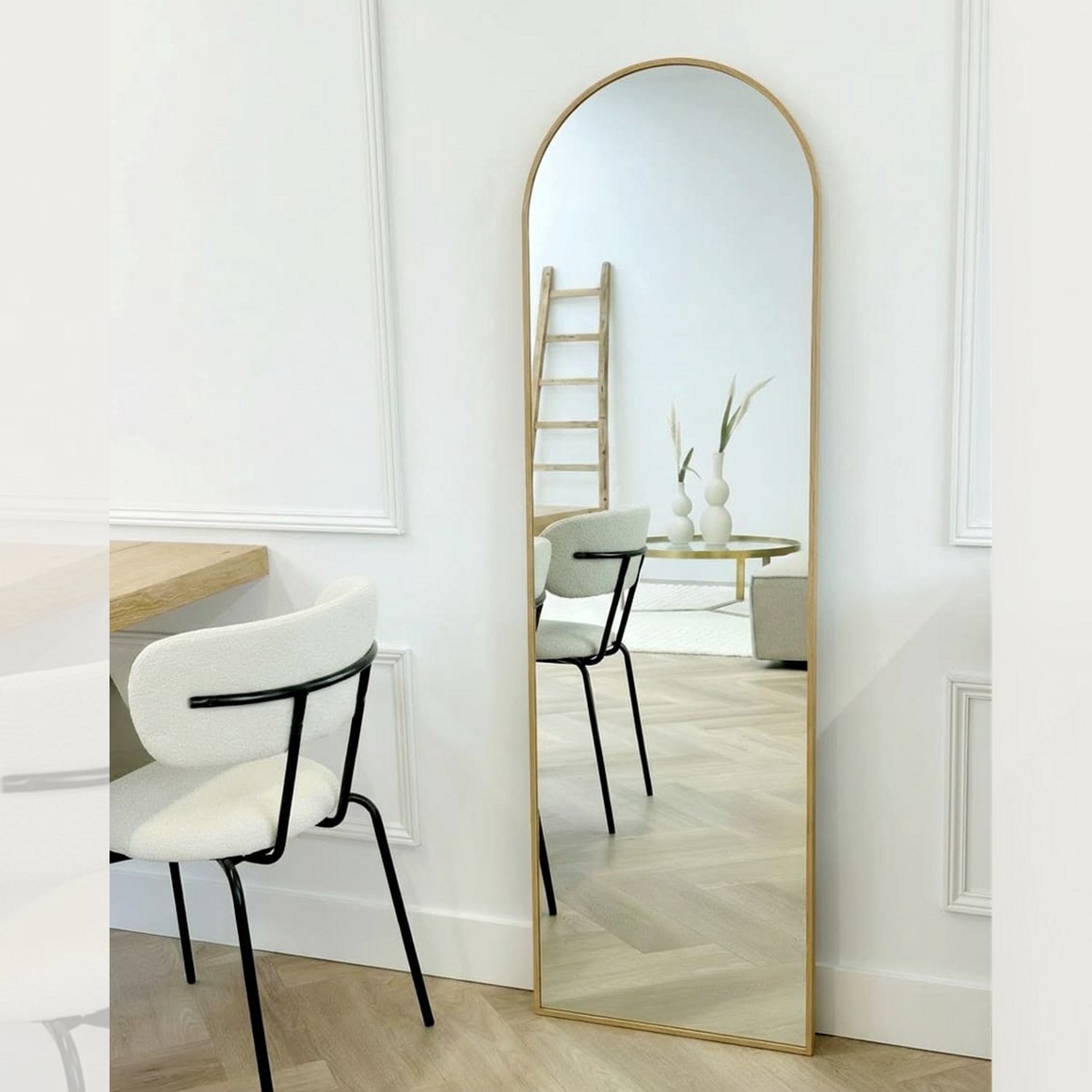 Nordic Style® Boogspiegel 150x45cm - Naturel Eiken hout - Scandinavische Spiegels - Halfrond - Pas spiegel - Staande spiegel - Kleedkamer spiegel - Pas - Boog - Half Rond Ronde - Woonkamer - Wand - Muurspiegel - Muur