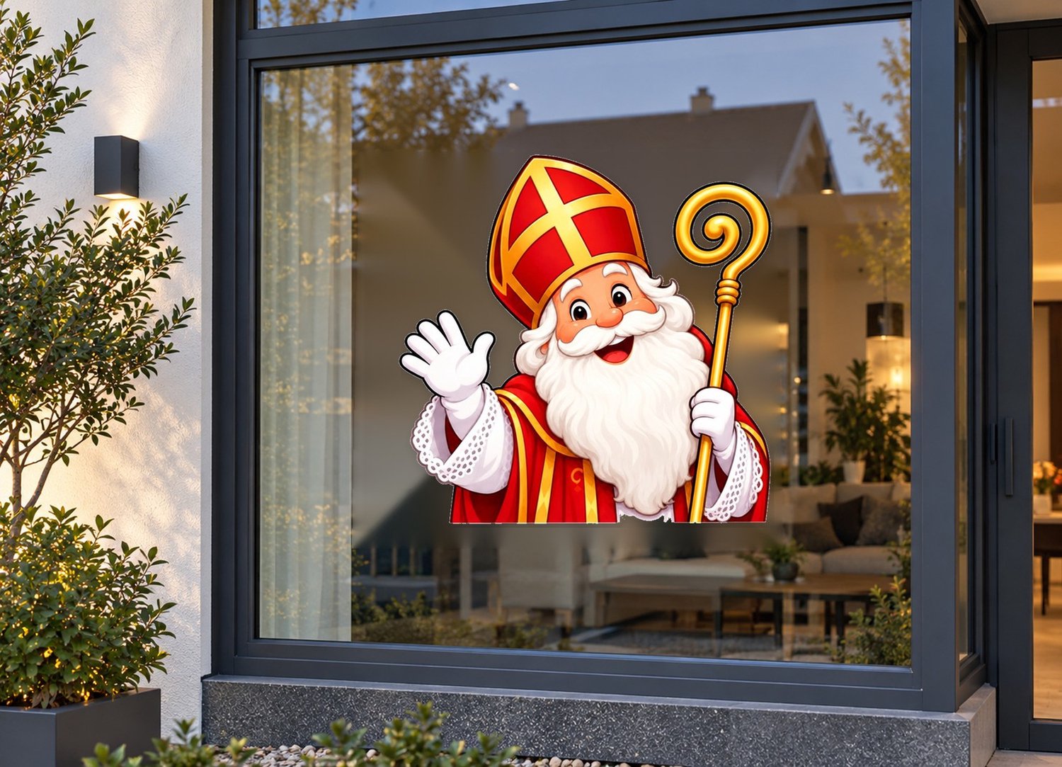 De Stickerman Sinterklaas Raamsticker 30cm Breed Herbruikbaar Weerbestendig (V2) Multi